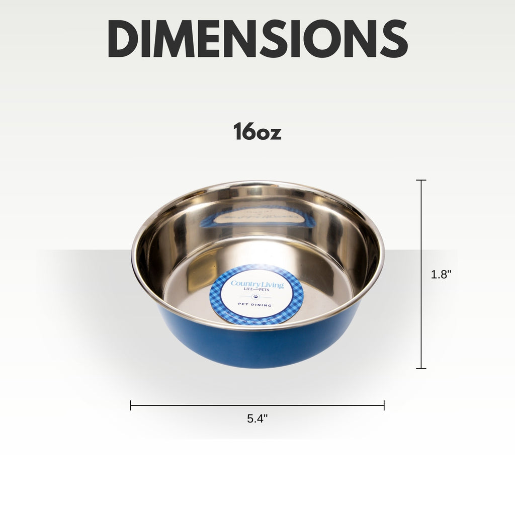 Country Living Set of 2 Heavy Gauge Stainless Steel Dog Bowls - Perfect for Food & Water