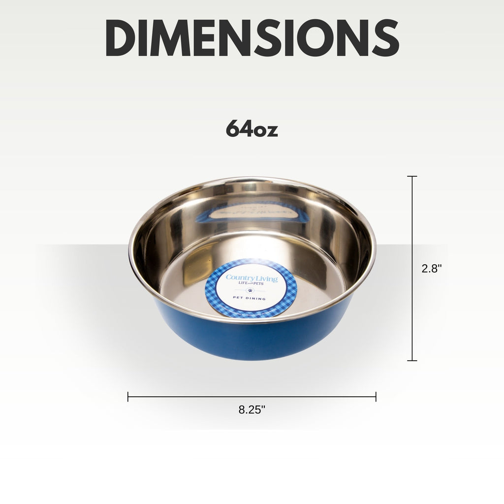 Country Living Set of 2 Heavy Gauge Stainless Steel Dog Bowls - Perfect for Food & Water