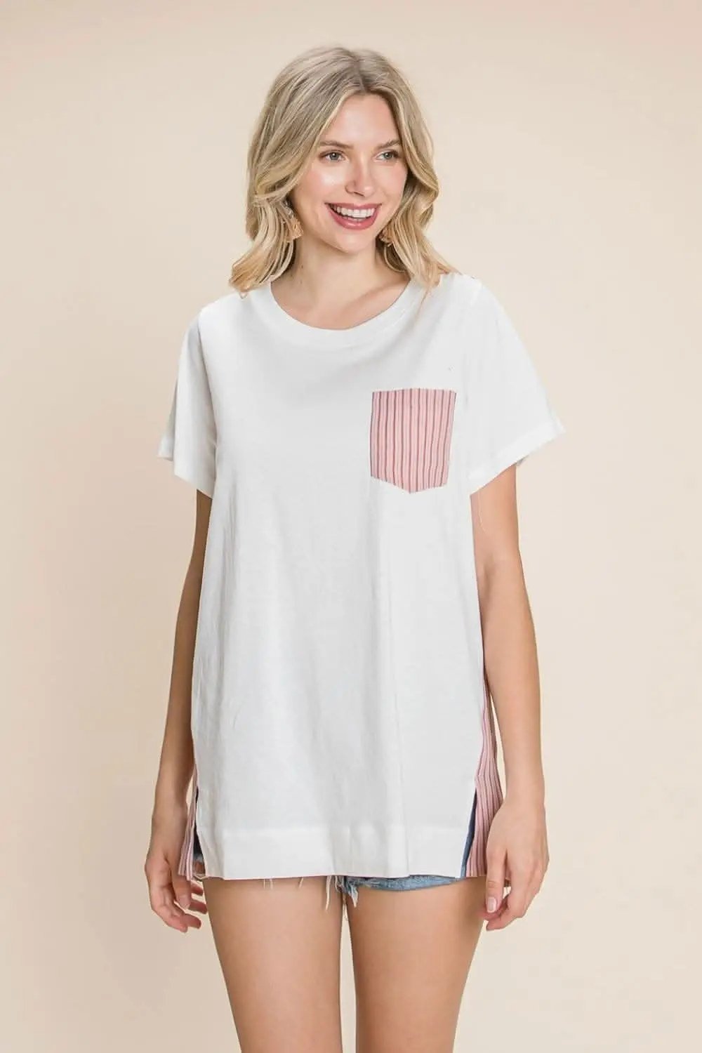 Cotton Bleu Striped T-Shirt Women&amp;#39;s Casual Tee Soft &amp;amp; Comfy