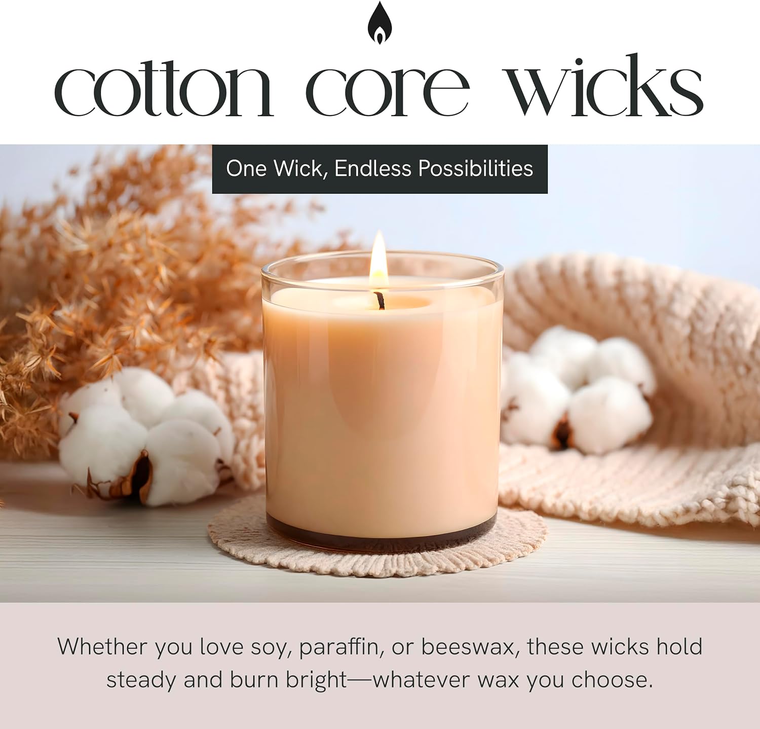 Cotton Core Wicks, 6&amp;quot; Length, Pack of 100
