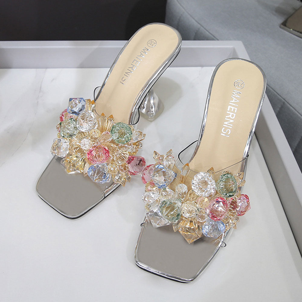 Crystal Splicing Clear High Heel Slippers | ZAKAPOP