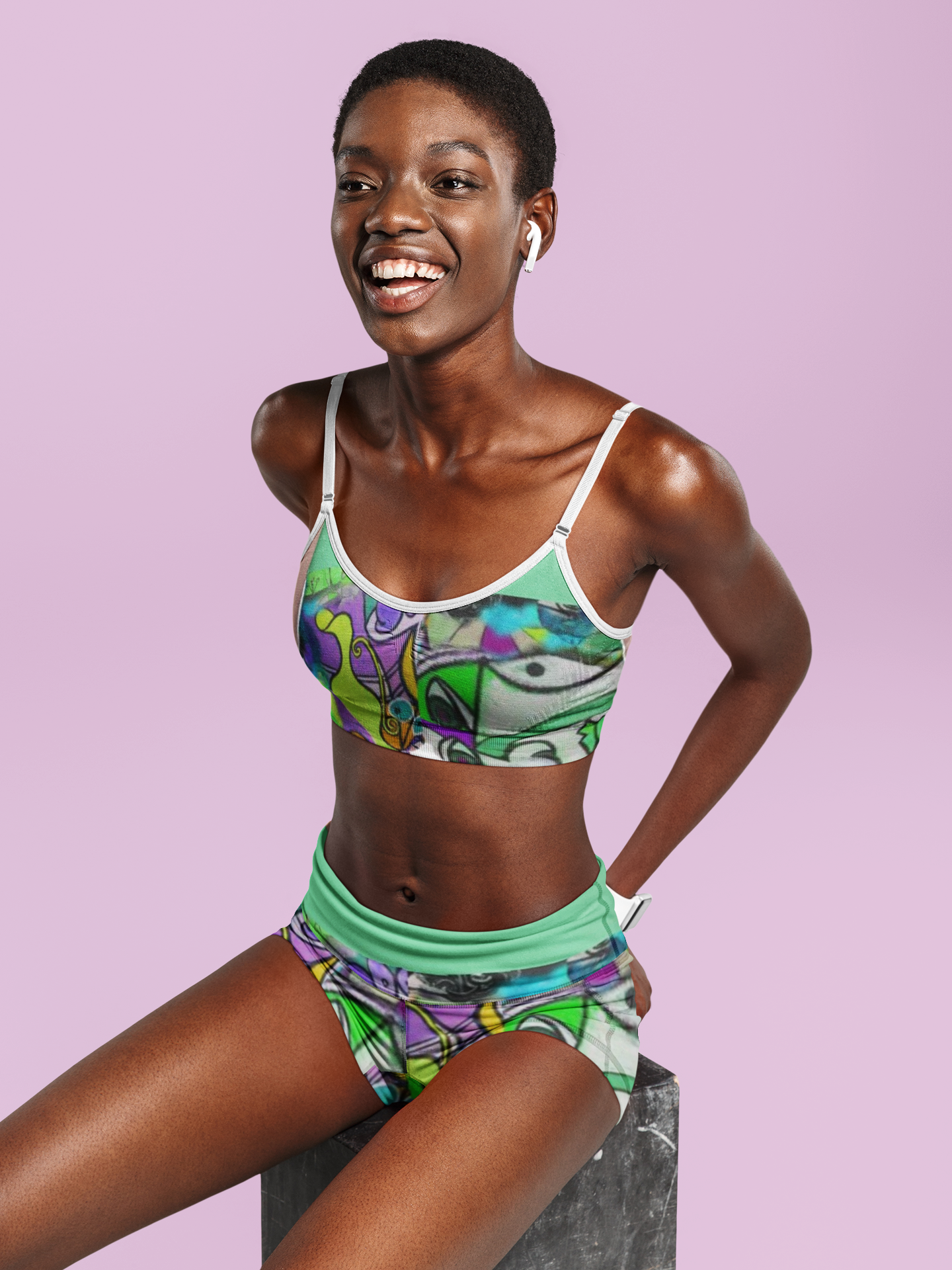 Cubism Print Women&amp;#39;s Yoga Shortie Shorts