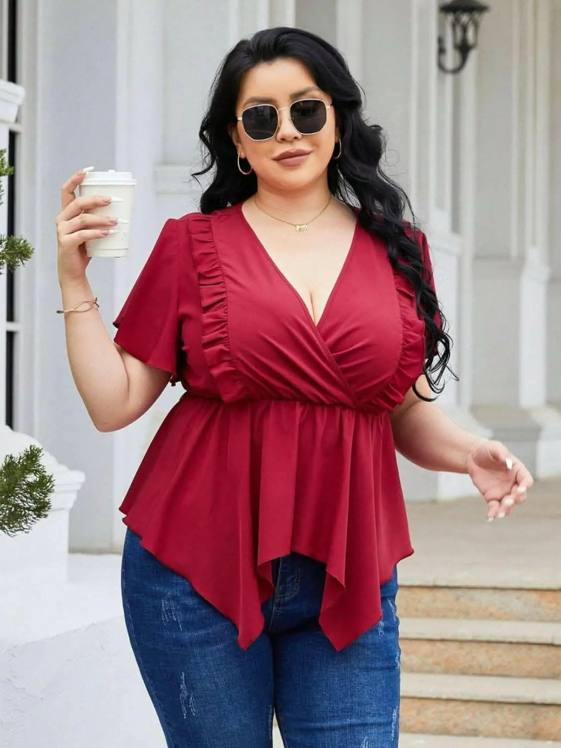 plus - Curvy charm flutter sleeve blouse