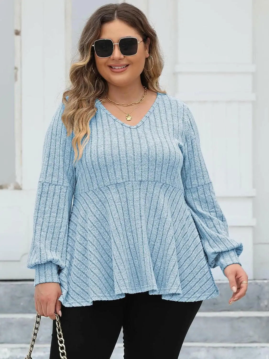 plus - Curvy ribbed v-neck top L-3XL