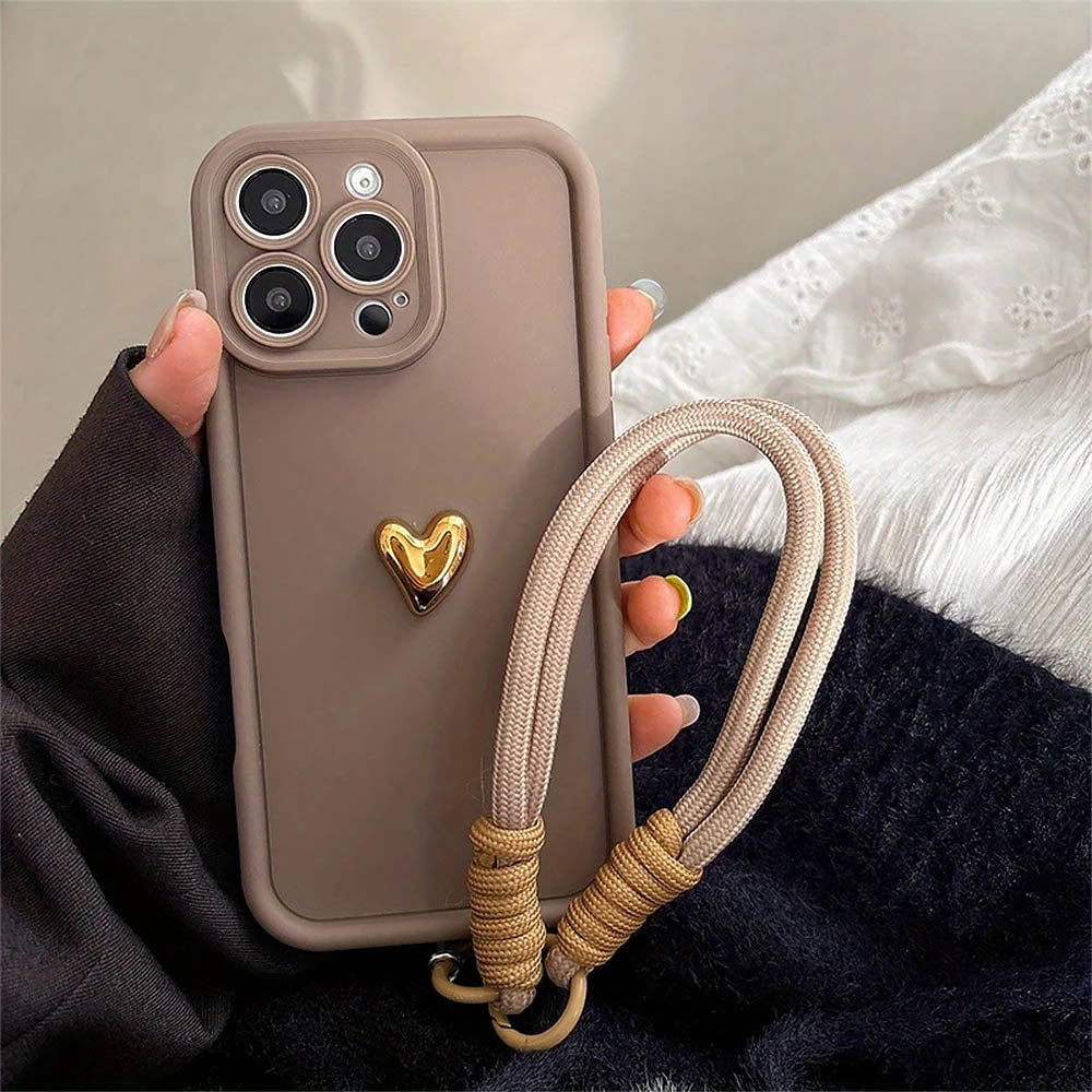 Cute Korean 3D Golden Love Heart Soft iPhone Case | ZAKAPOP