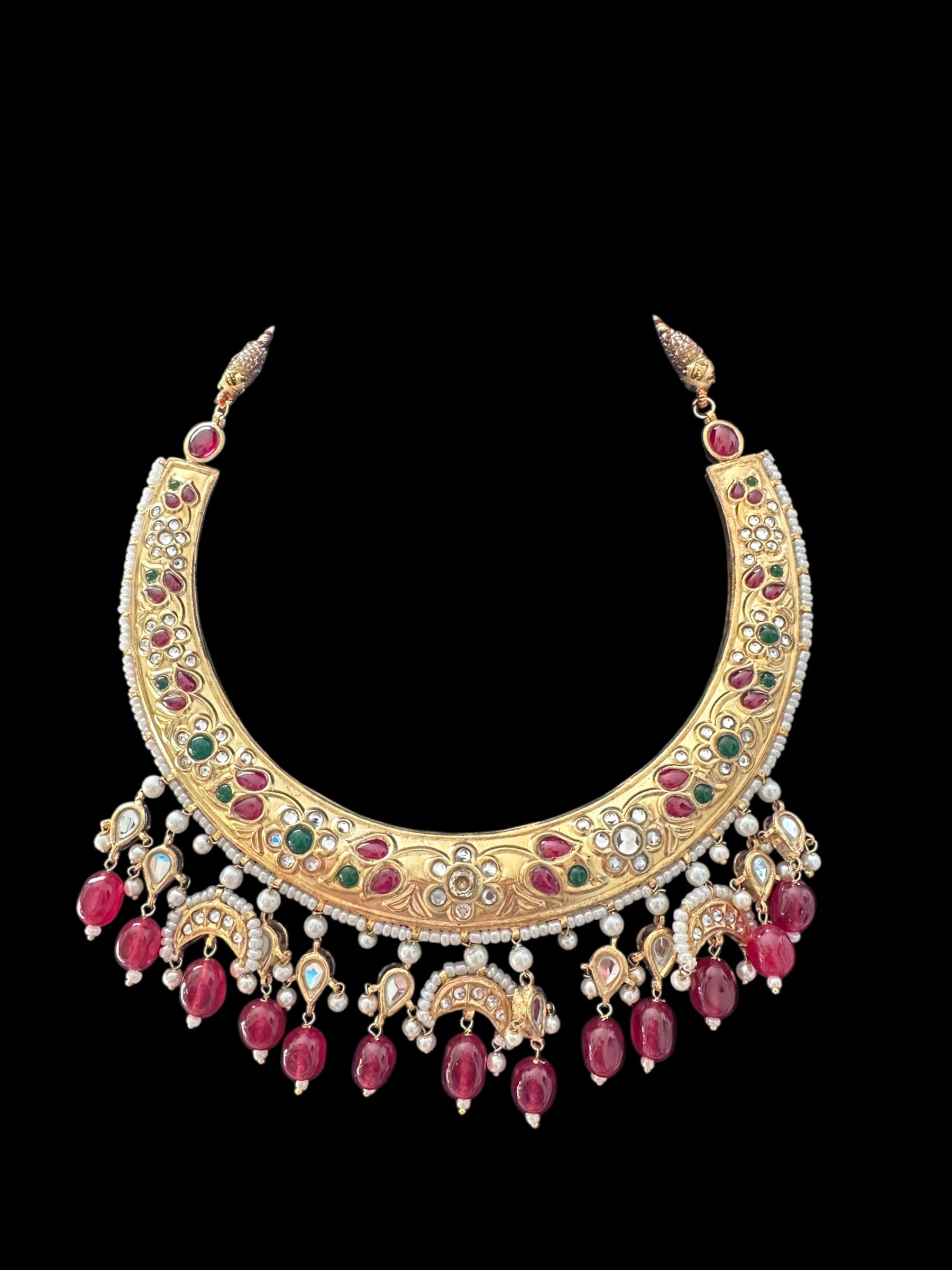 DNS156 kundan hasli necklace ,ruby emerald ( SHIPS IN 3 WEEKS )