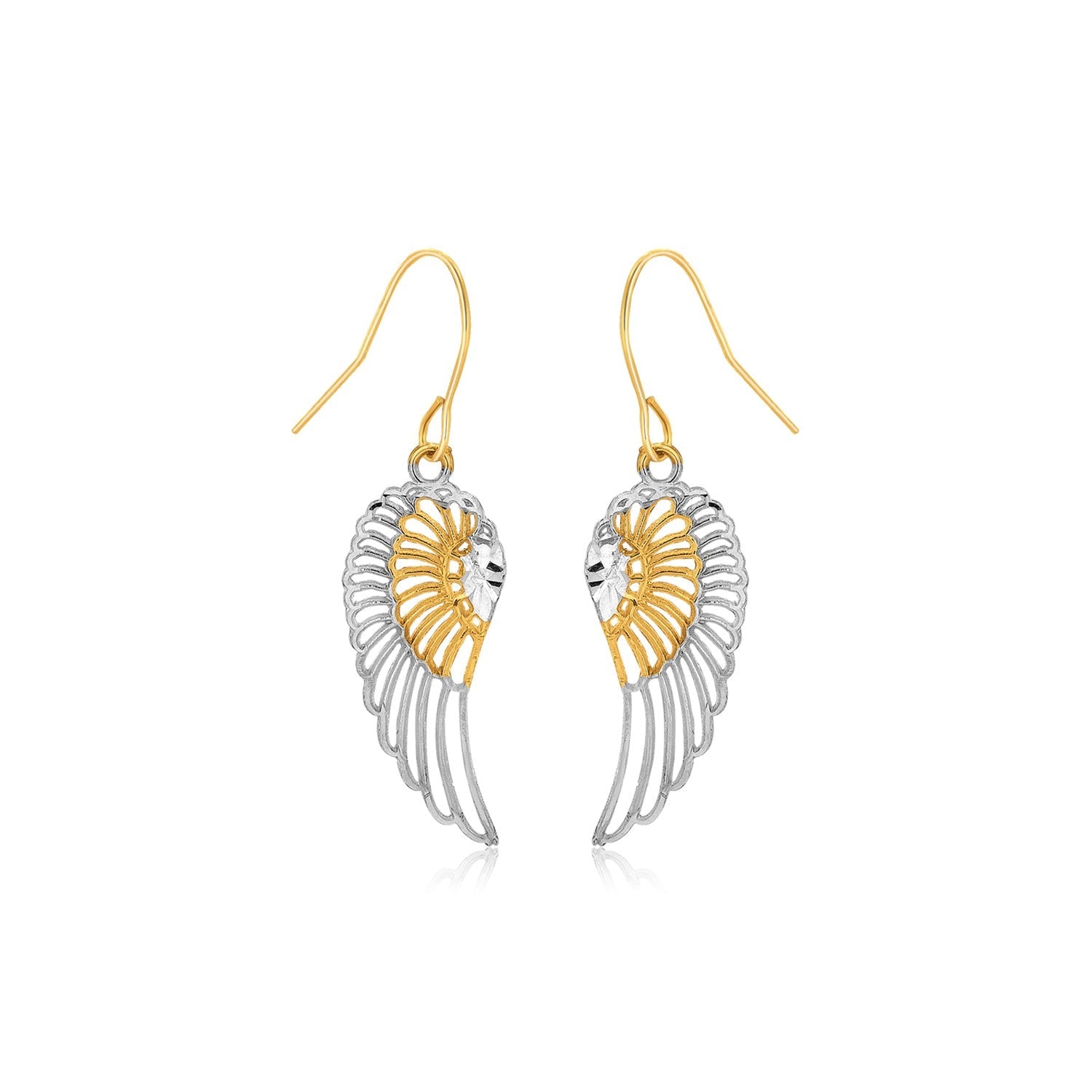 Two-Tone Wing Drop Earrings in 10K Gold
