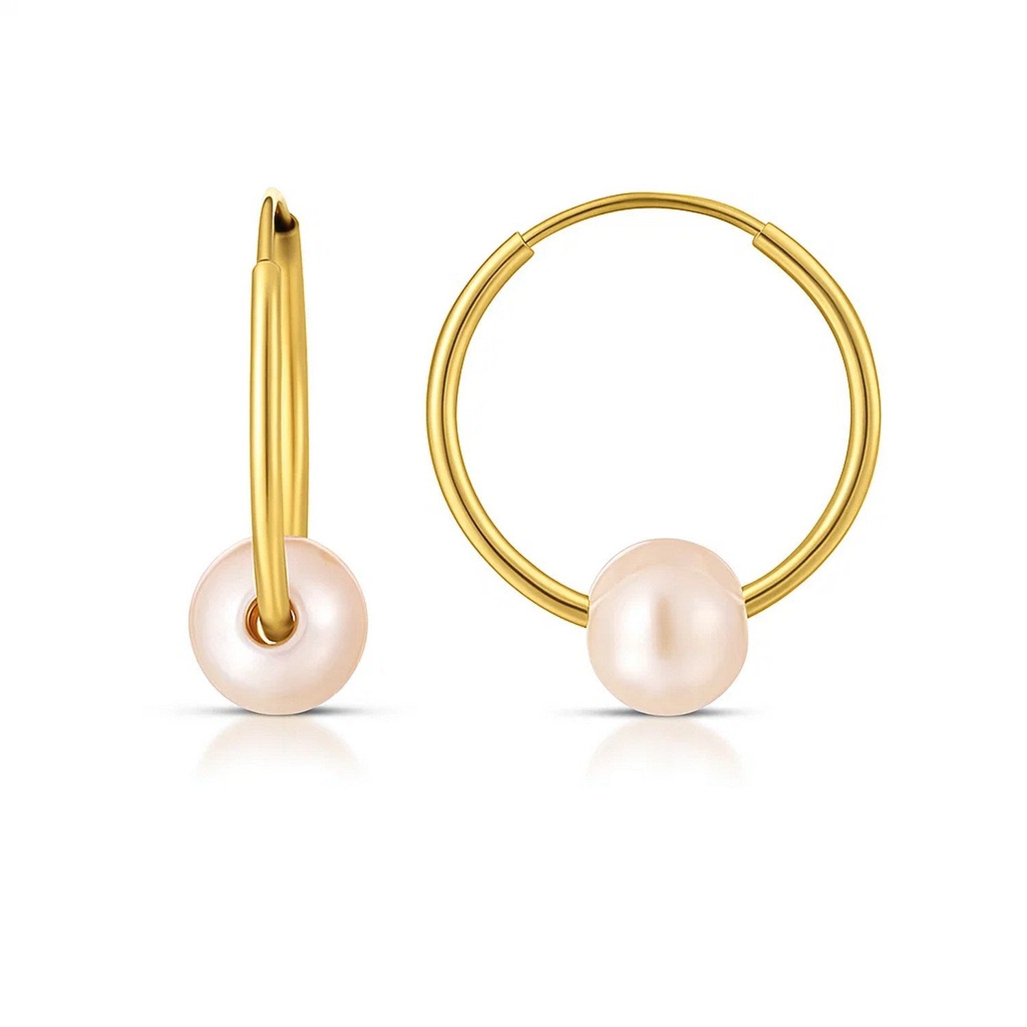 14k Yellow Gold Round Endless Pearl Earring(1x14mm)