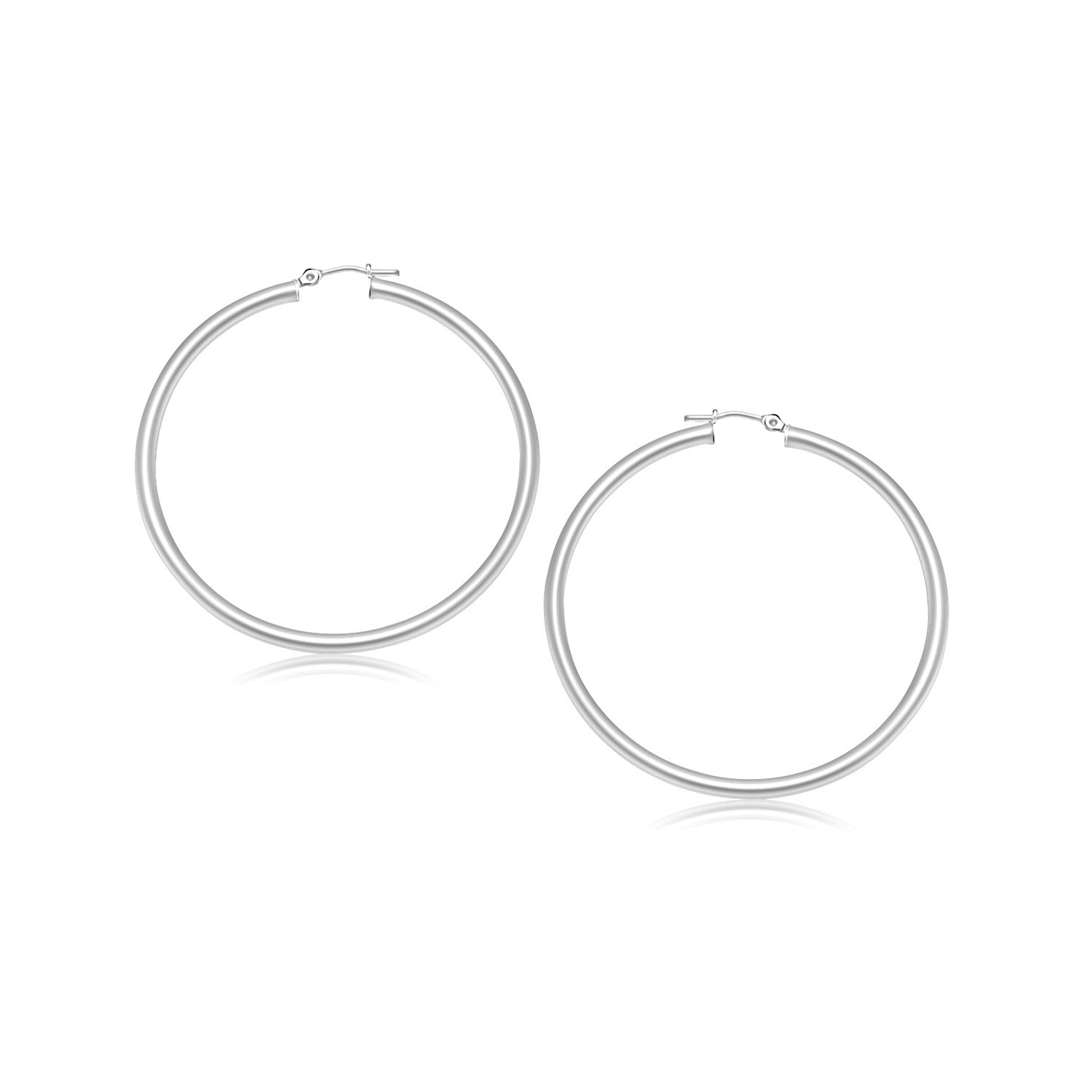 14k White Gold Polished Hoop Earrings (25  mm)