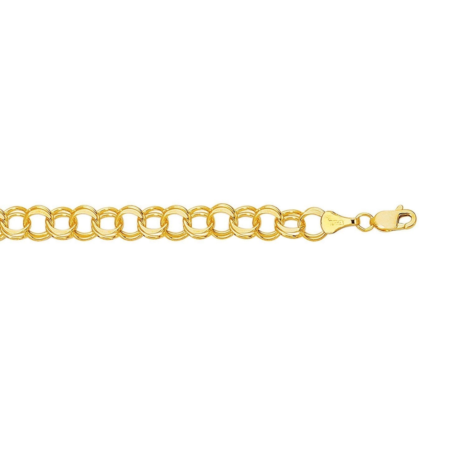 14k Yellow Gold Solid Double Link Charm Bracelet (7.00 mm)