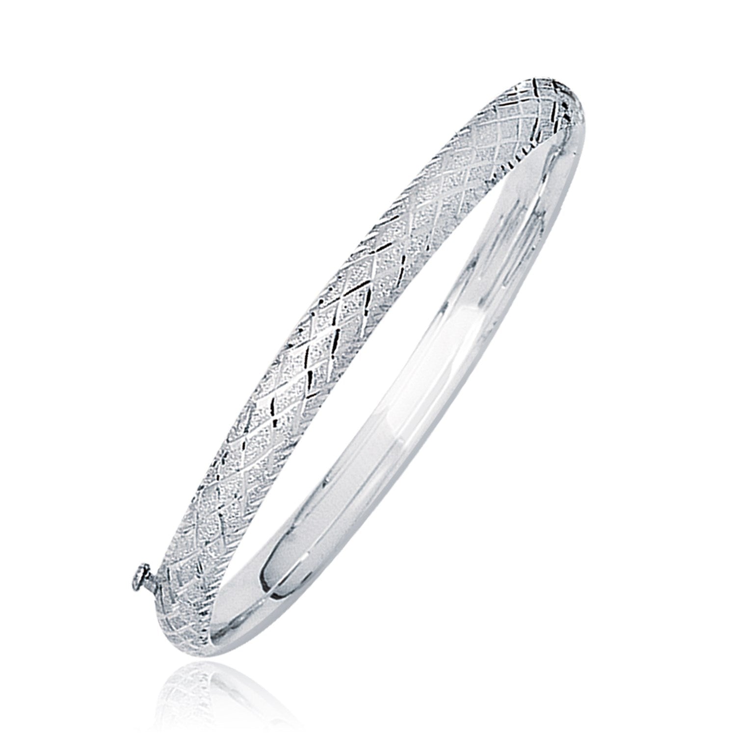 14k White Gold Weave Diamond Cut Dome Children&amp;#39;s Bangle