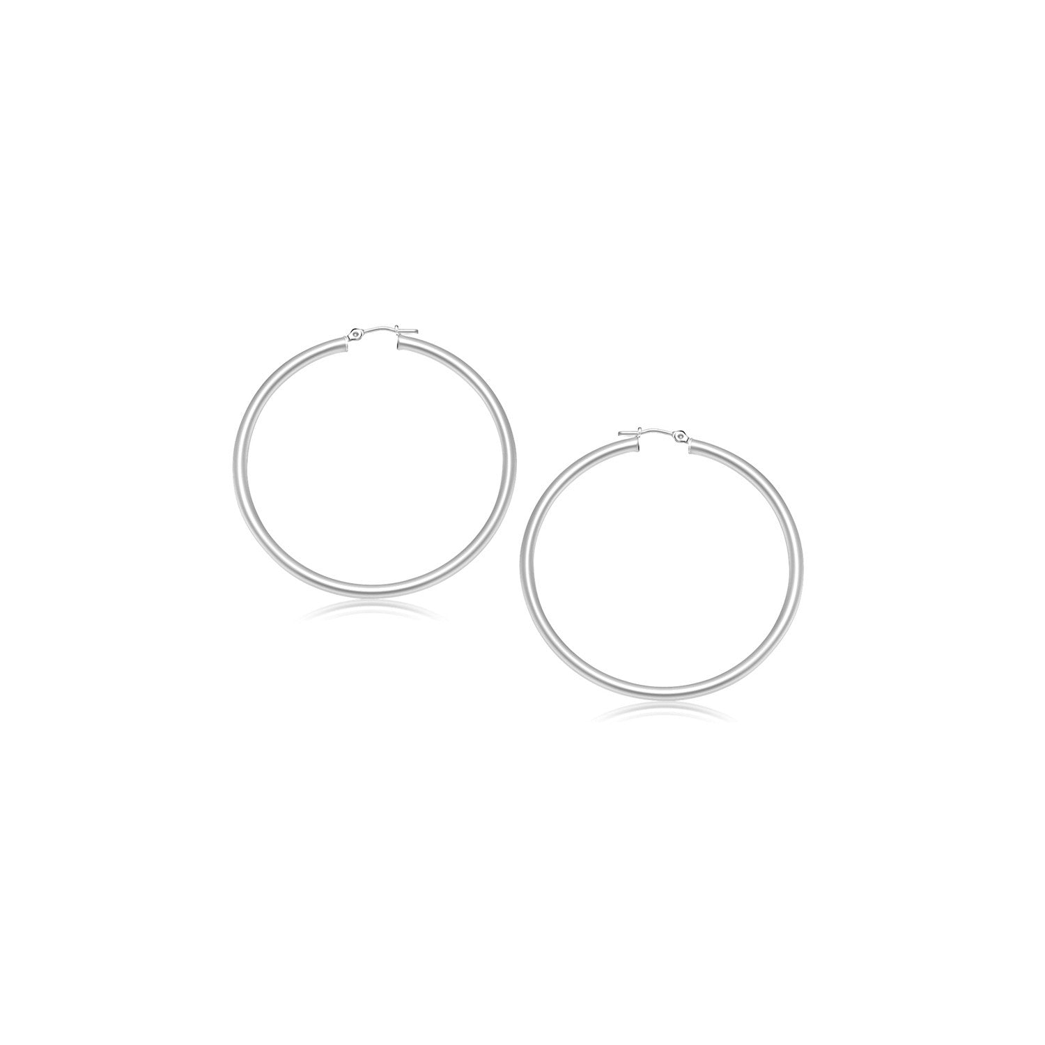 14k White Gold Polished Hoop Earrings (15  mm)
