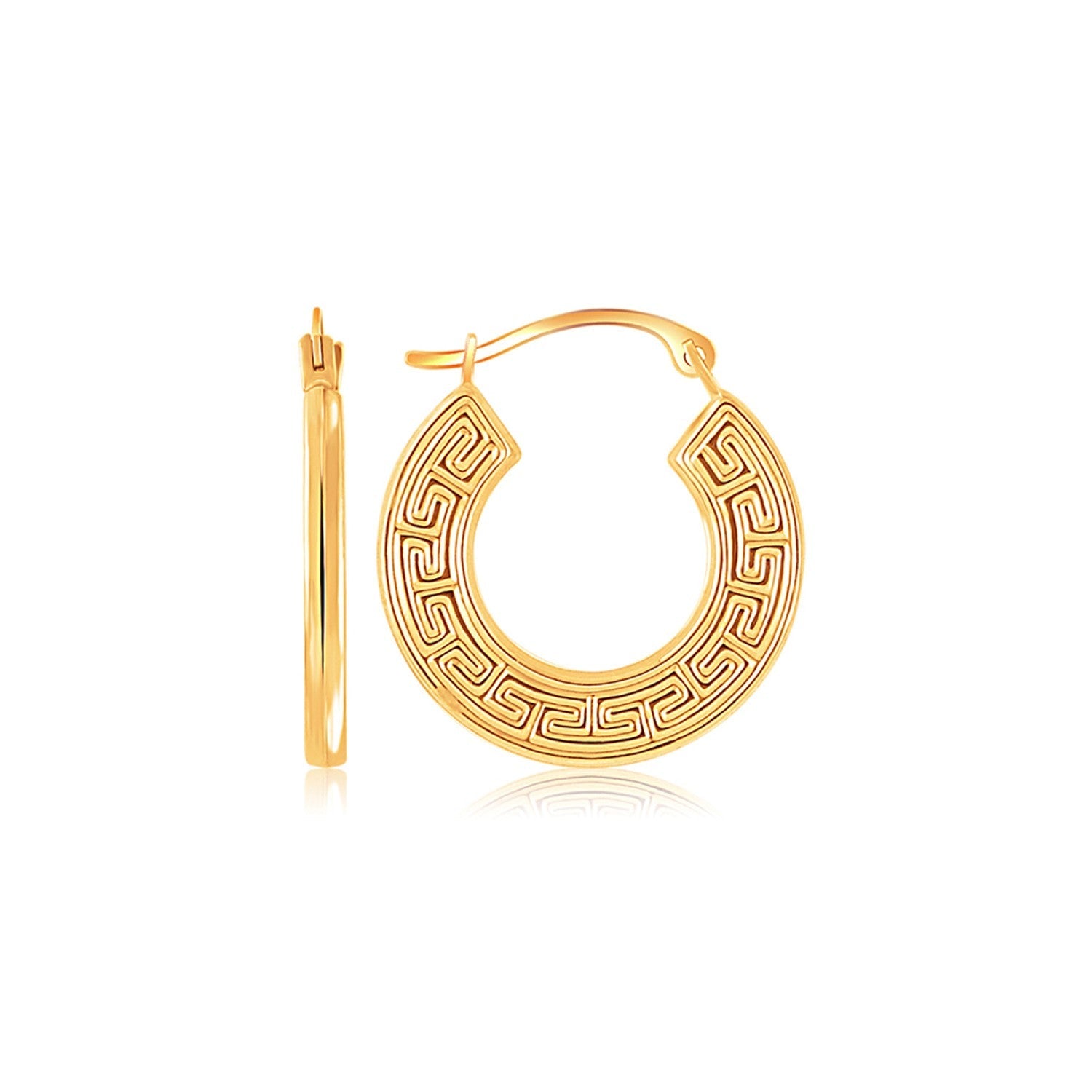 14 k Yellow Gold Greek Key Small Hoop Earrings