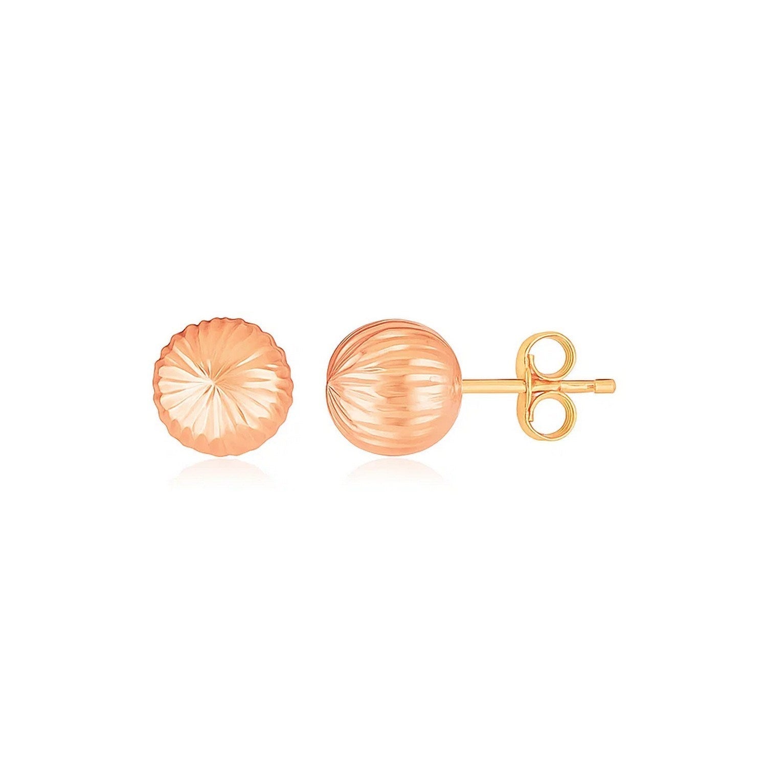 14K Rose Gold Ball Earrings with Linear Texture(5mm)