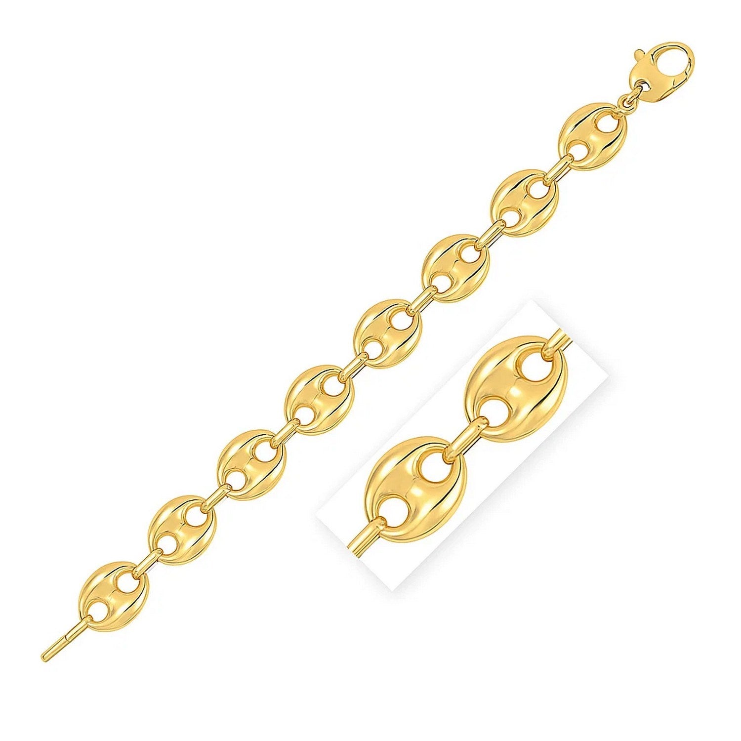 14k Yellow Gold High Polish Lite Puffed Mariner Link Bracelet  (15.00 mm)