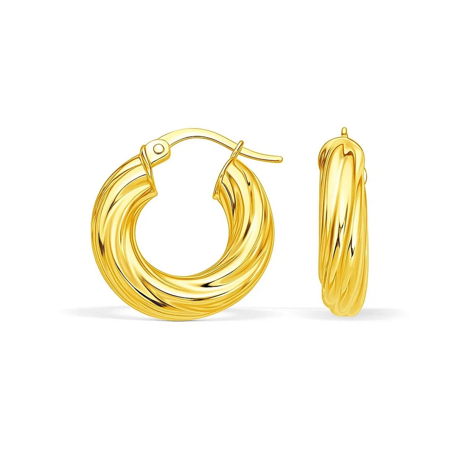 14k Yellow Gold Fancy Twist Hoop Earrings