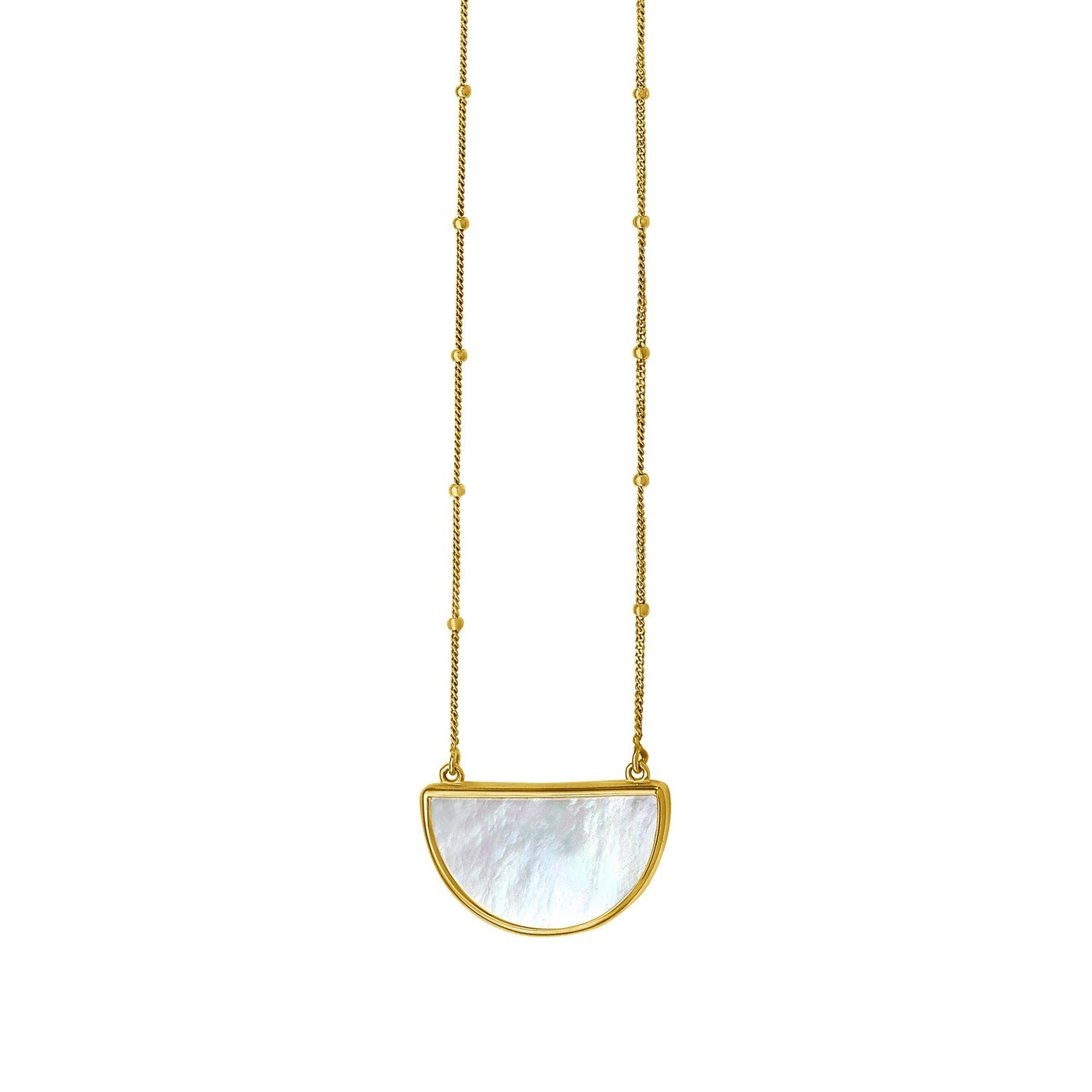 MOP Geometric Gem Half Moon Necklace in 14K Yellow Gold