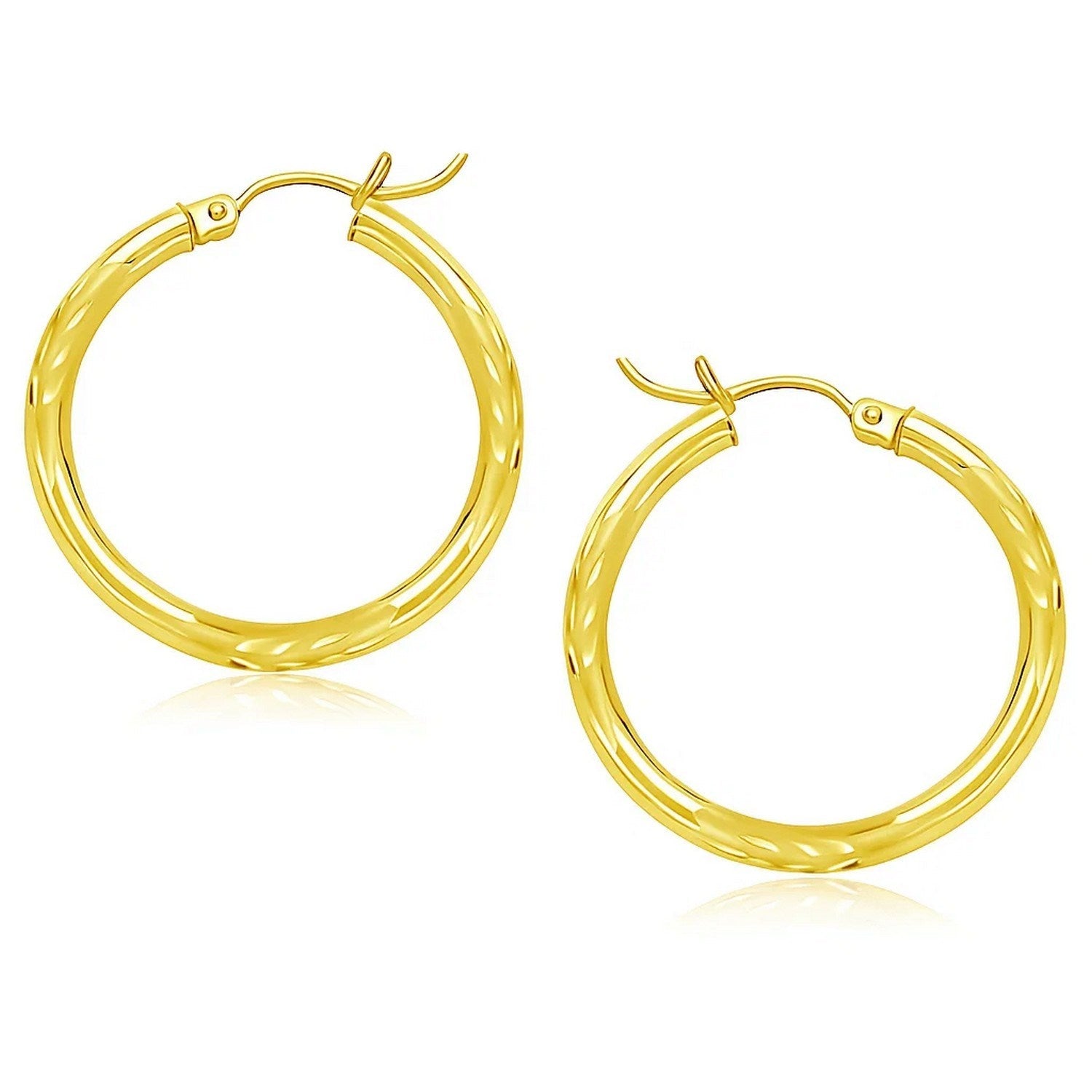 14k Yellow Gold Diamond Cut Hoop Earrings (3x25mm)