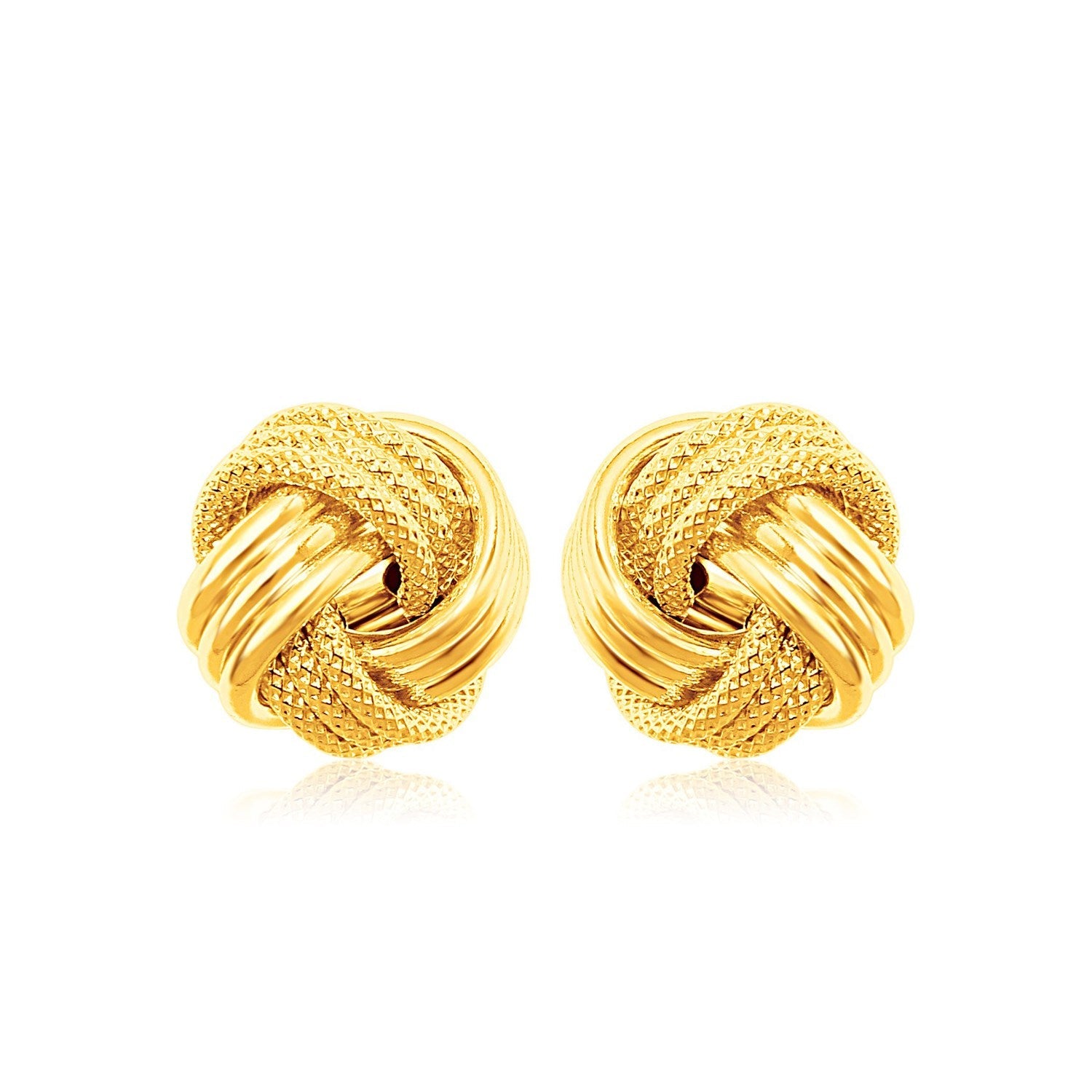 14k Yellow Gold Love Knot with Ridge Texture Earrings