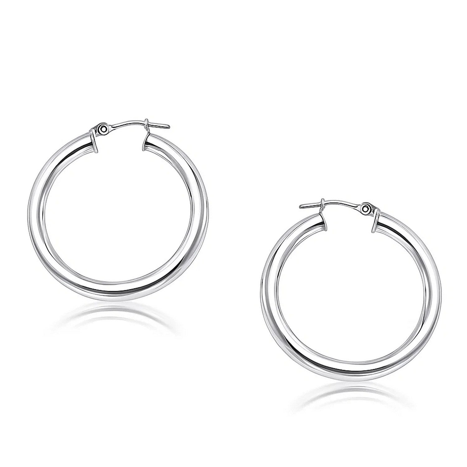 14k White Gold Polished Hoop Earrings (4x30mm)