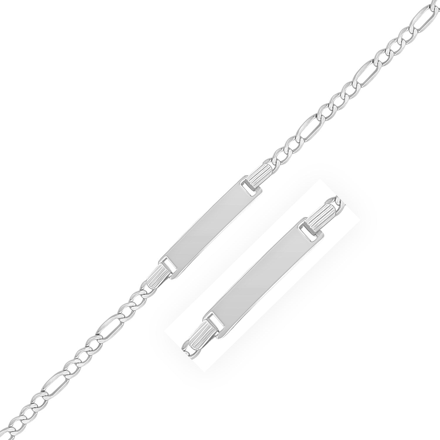 14k White Gold Figaro Chain Fancy Children&amp;#39;s ID Bracelet