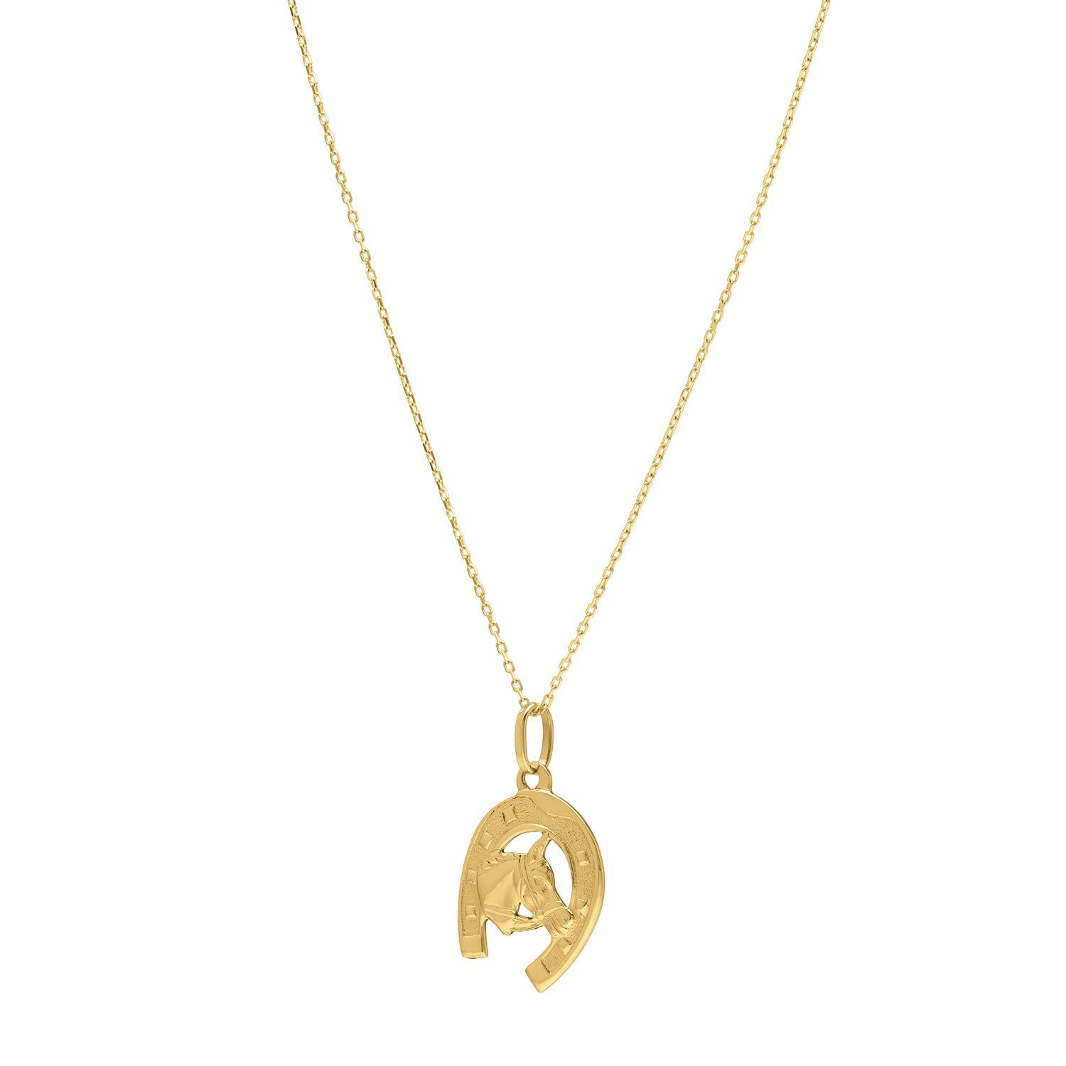 Horse and Horseshoe Necklace in 14K Yellow Gold
