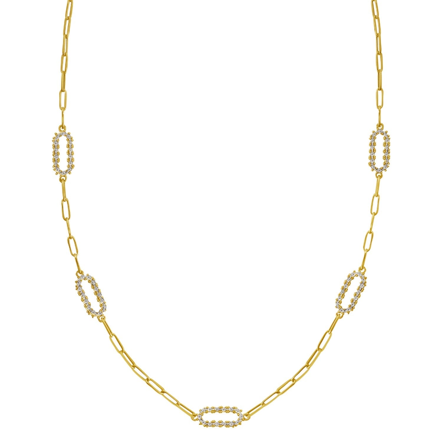 14K Yellow Gold Diamon Oro Paperclip Necklace