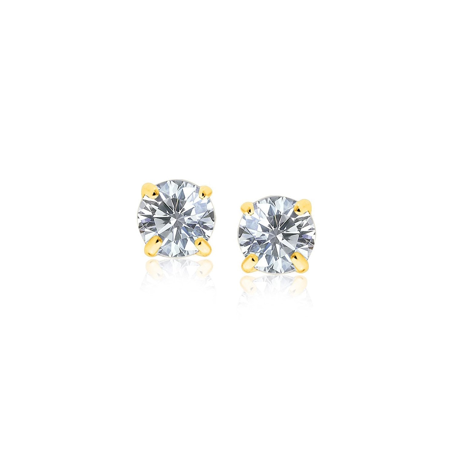 14 k Yellow Gold Stud Earrings with White Hue Faceted Cubic Zirconia