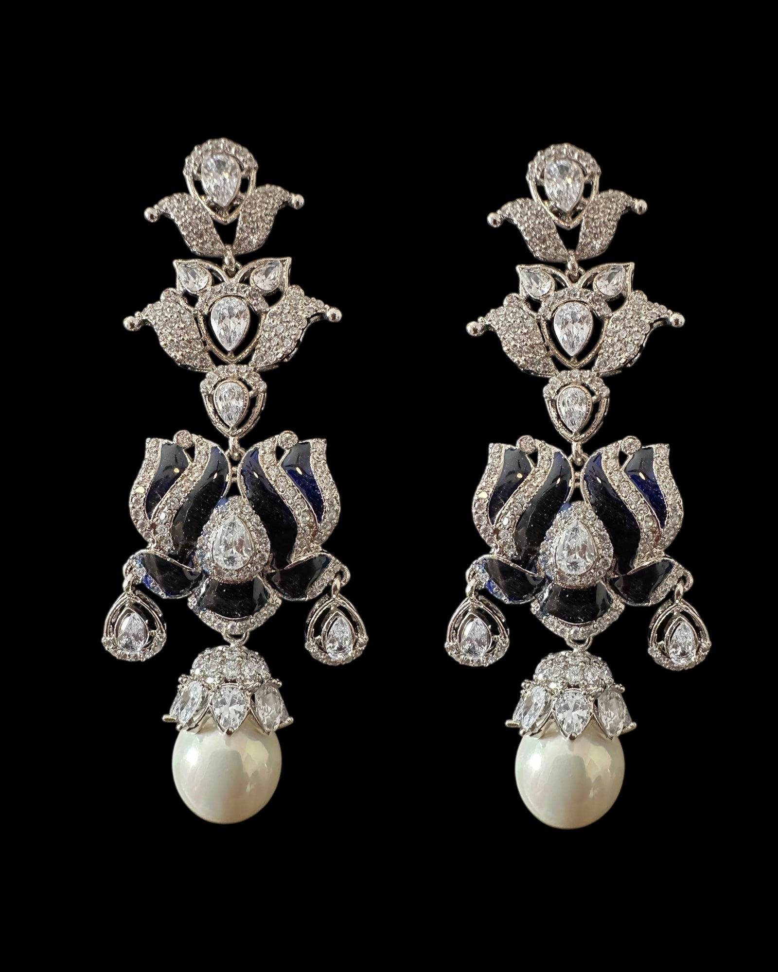 DER810 Lotus Cz earrings -Blue  ( READY TO SHIP )