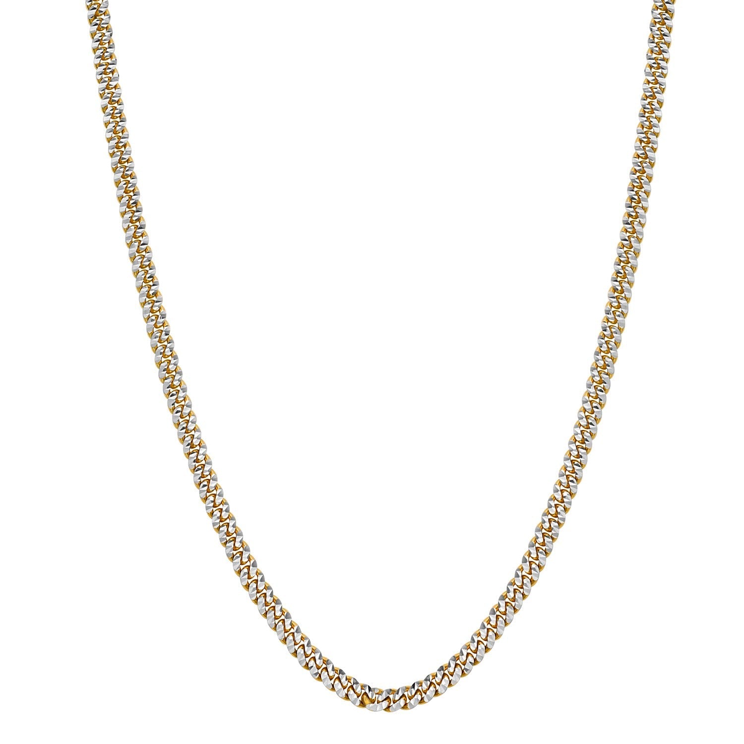 Classic Miami Cuban White Pave Solid Chain in 14k Yellow Gold (4.00 mm)