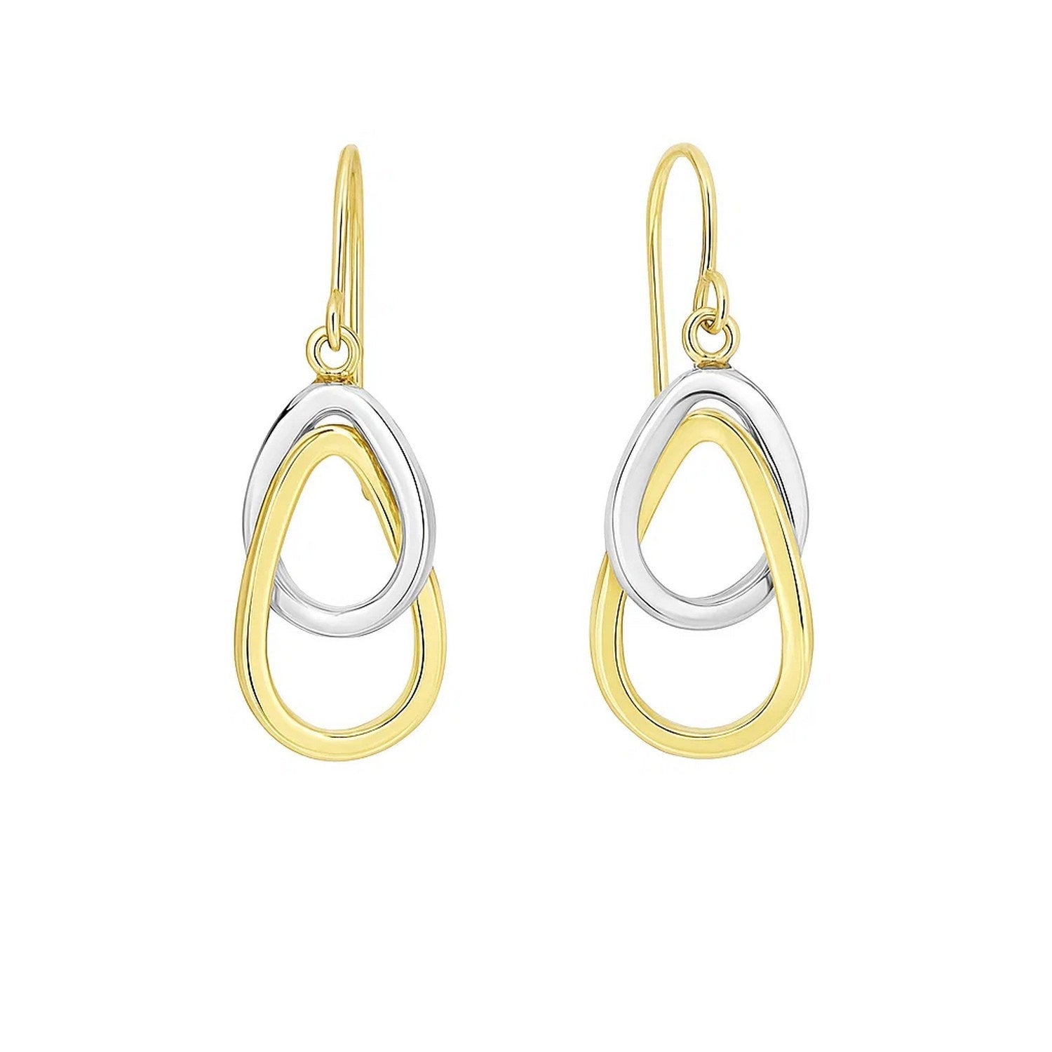 14k Two-Tone Gold Interlaced Open Teardrop Drop Earrings