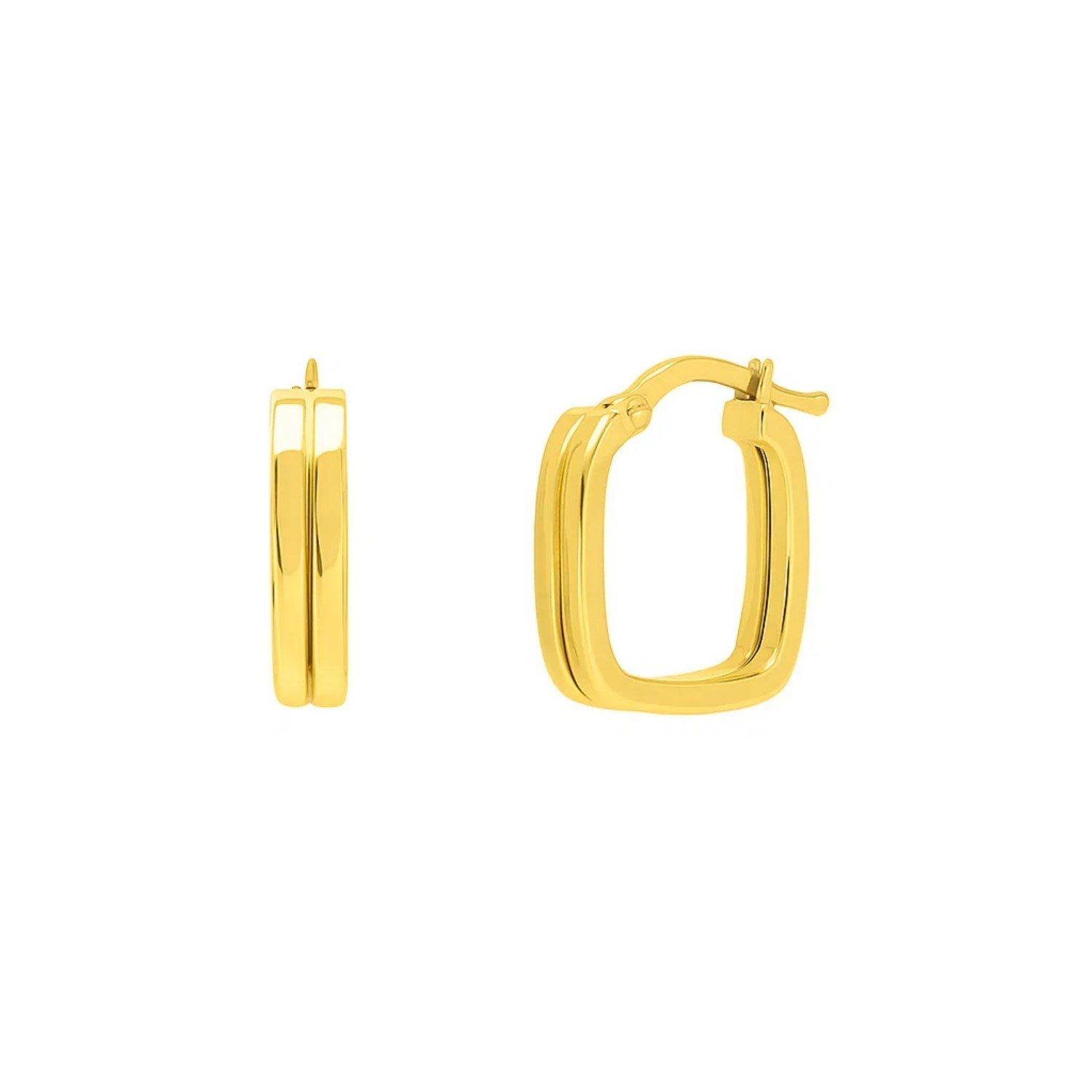 Double Square Tube Hoop Earrings in 14K Yellow Gold