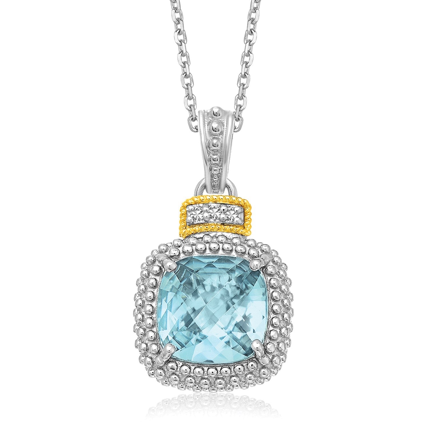 18k Yellow Gold &amp;amp; Sterling Silver Popcorn Sky Blue Topaz and Diamond Pendant