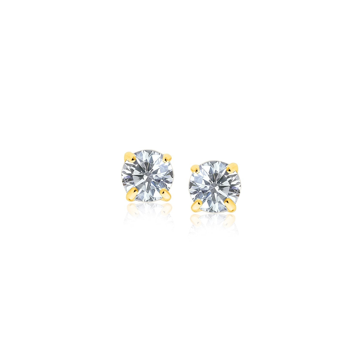 14k YellowGold Stud Earrings with White Hue Faceted Cubic Zirconia