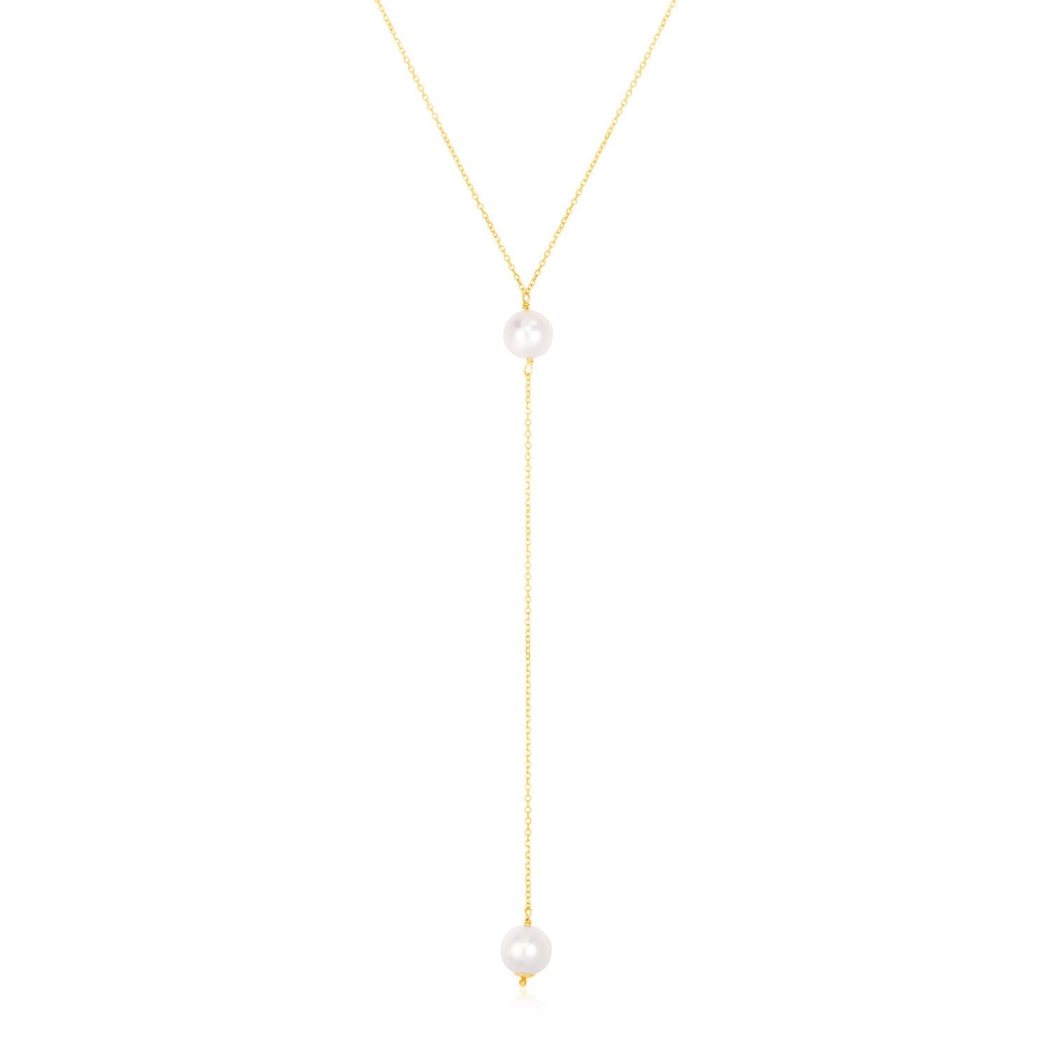 14k Yellow Gold Lariat Necklace with Pearls