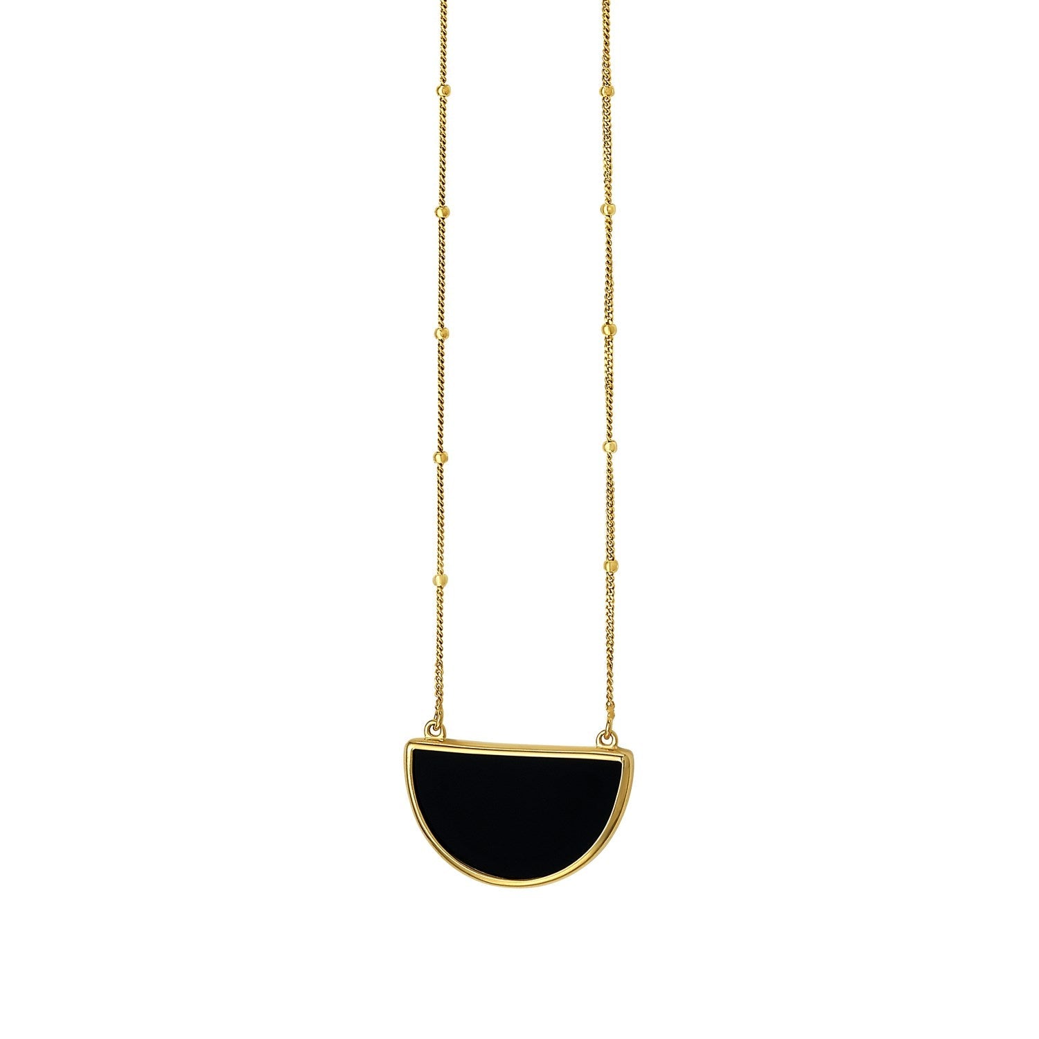 Onyx Geometric Half Moon Necklace in 14K Yellow Gold