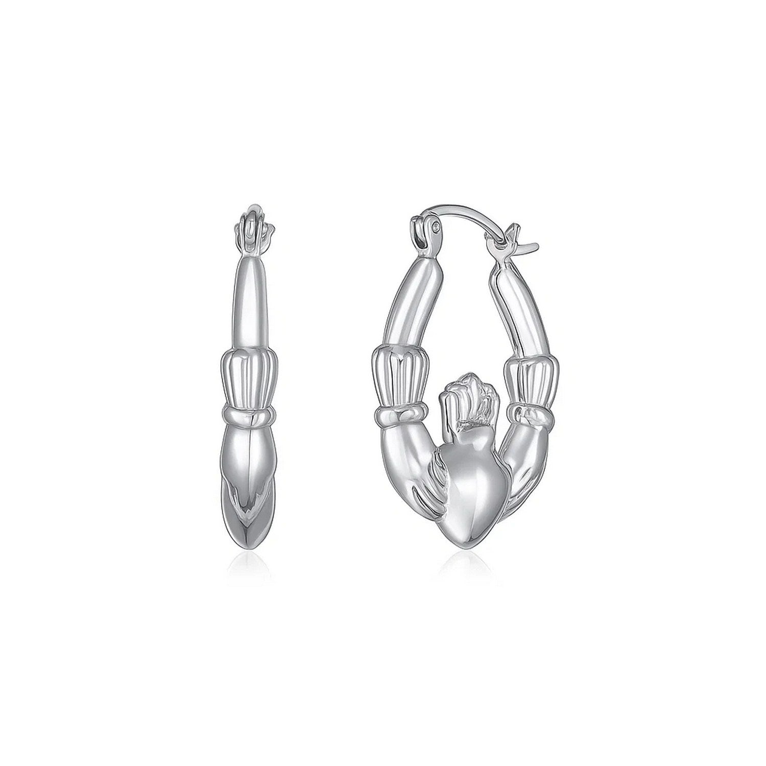 14K White Gold Claddagh Symbol Hoop Earrings