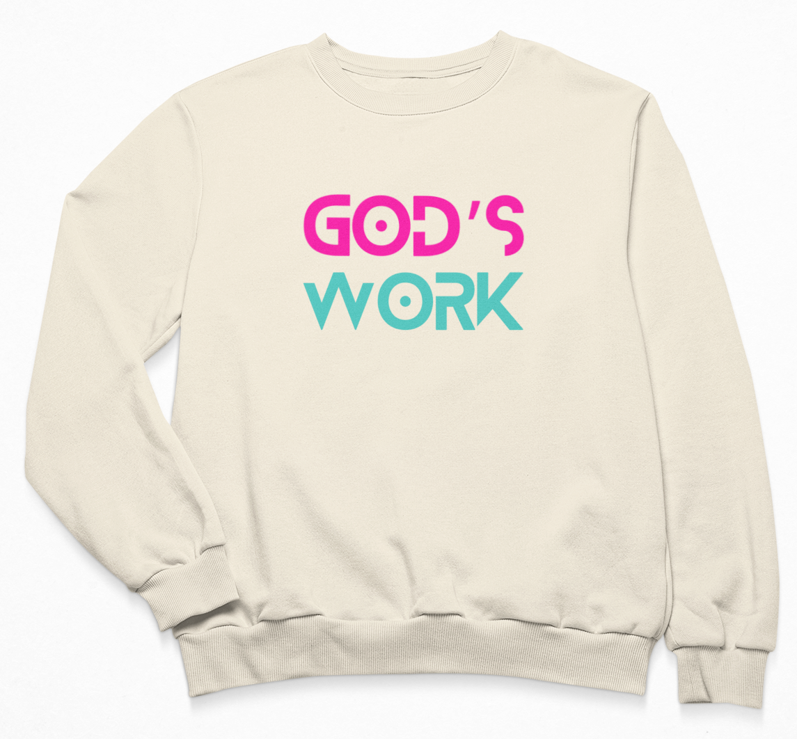 GOD&amp;#39;S WORK Crew Neck Sweater (Ivory,Hot Pink &amp;amp; Teal)