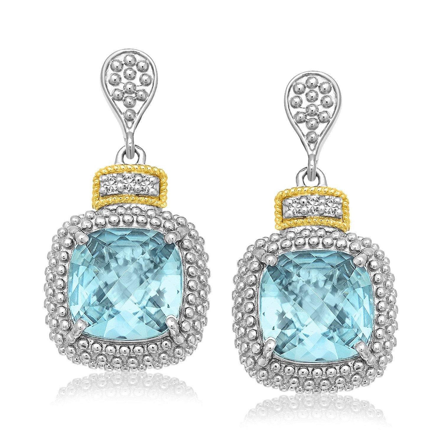 18k Yellow Gold &amp;amp; Sterling Silver Sky Blue Topaz &amp;amp; Diamond Earrings (.05cttw)