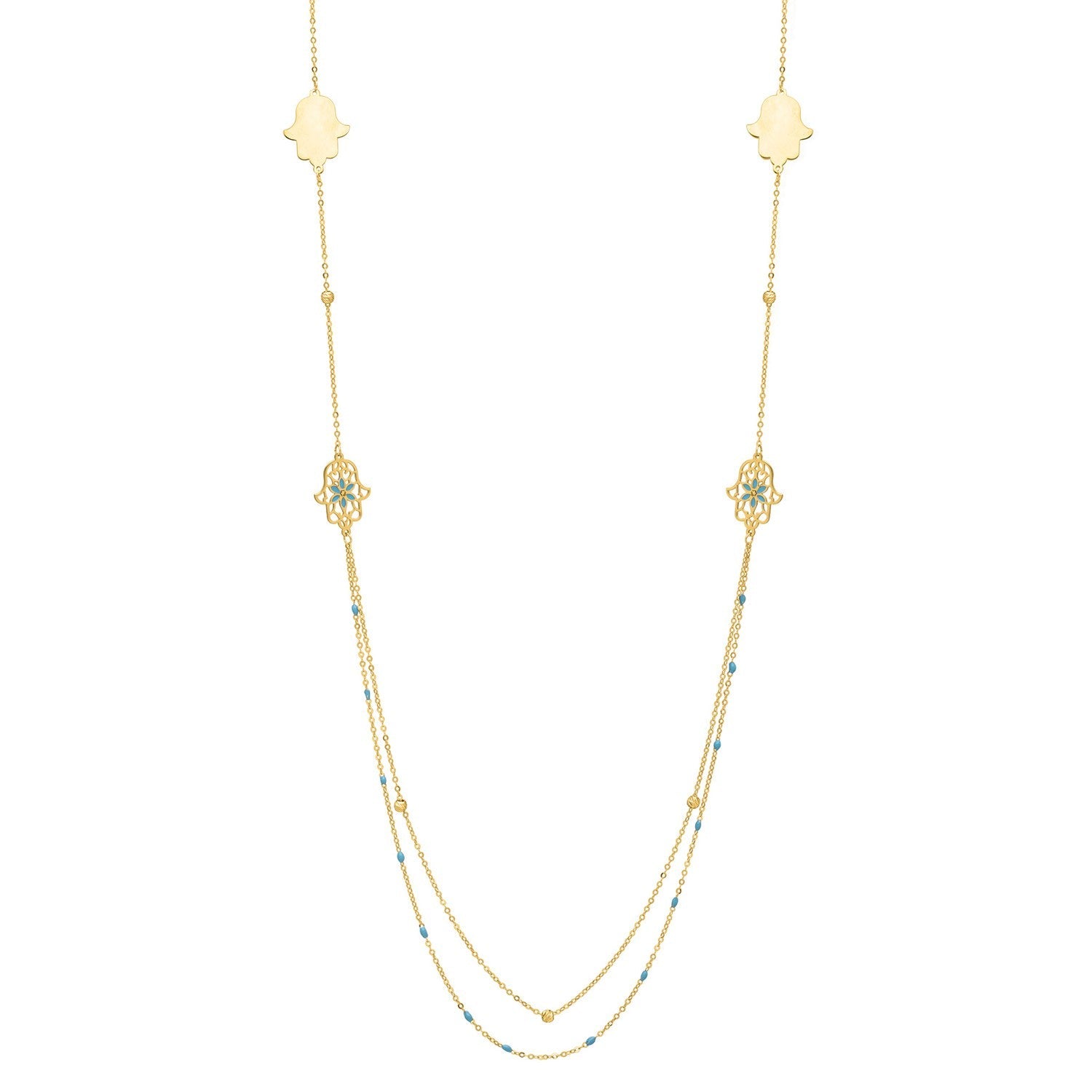 Long Hamsa Necklace in 14K Yellow Gold