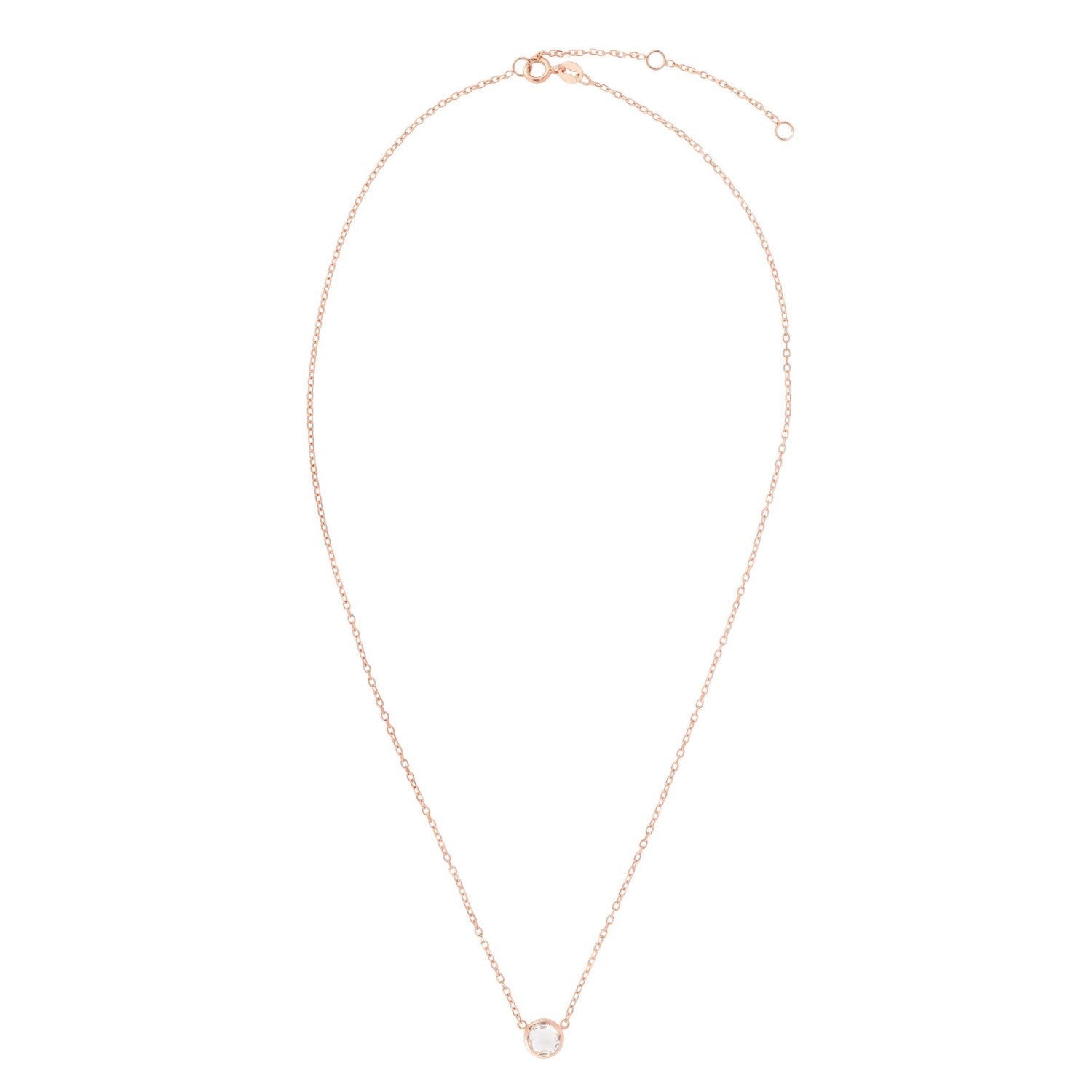 14k Rose Gold 17 inch Necklace with Round White Topaz