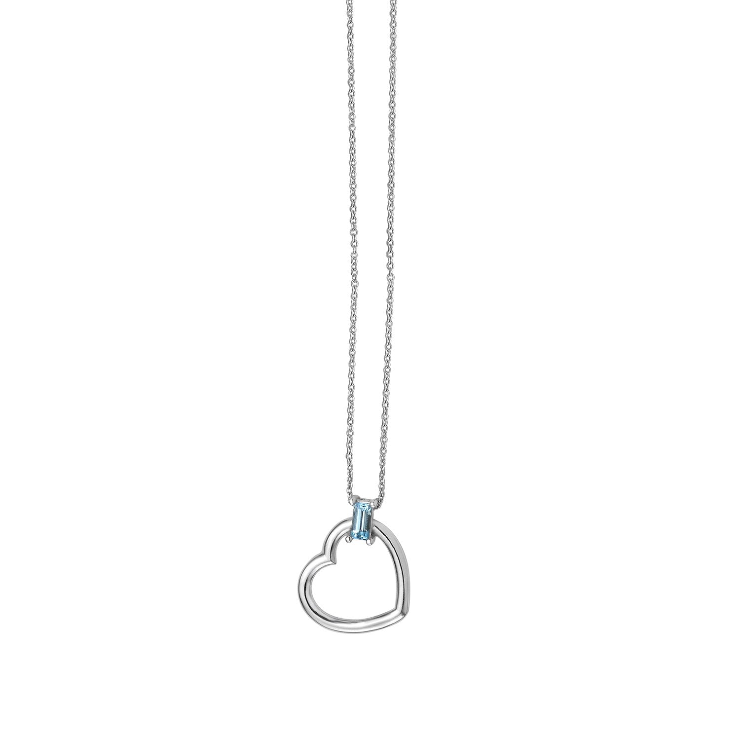 Blue Topez Baguette Heart Necklace in 14K White Gold