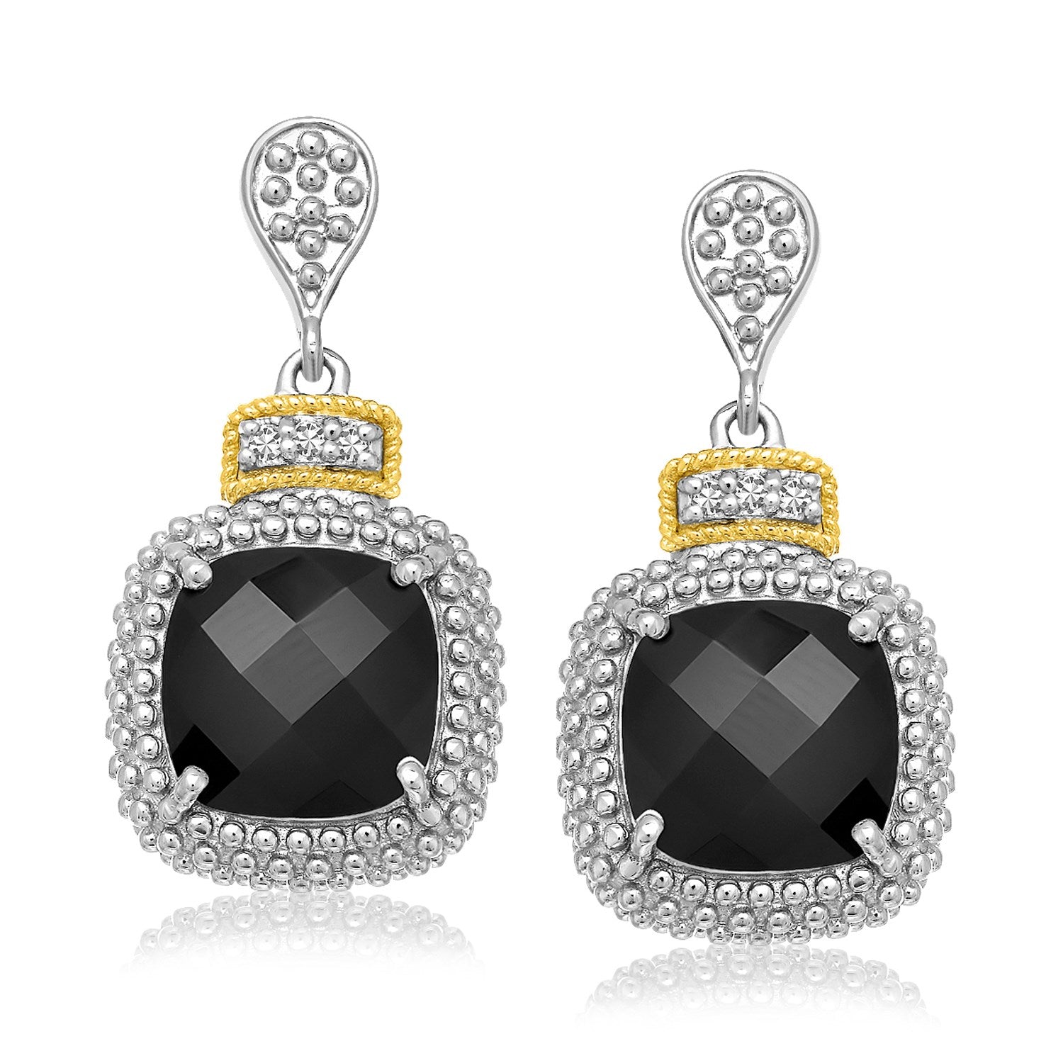 18k Yellow Gold &amp;amp; Sterling Silver Black Onyx &amp;amp; Diamond Earrings (.05cttw)