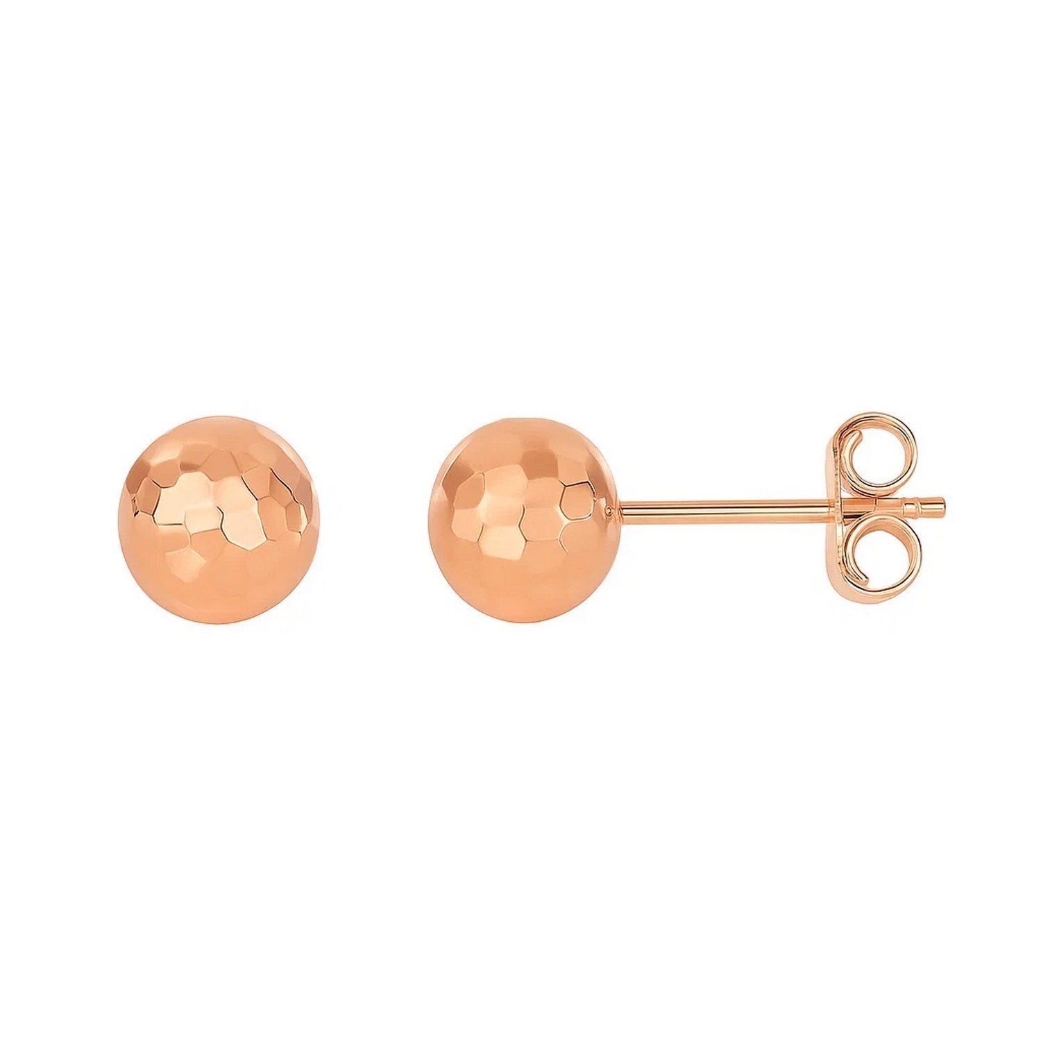 14k Rose Gold Round Faceted Style Stud Earrings(7mm)