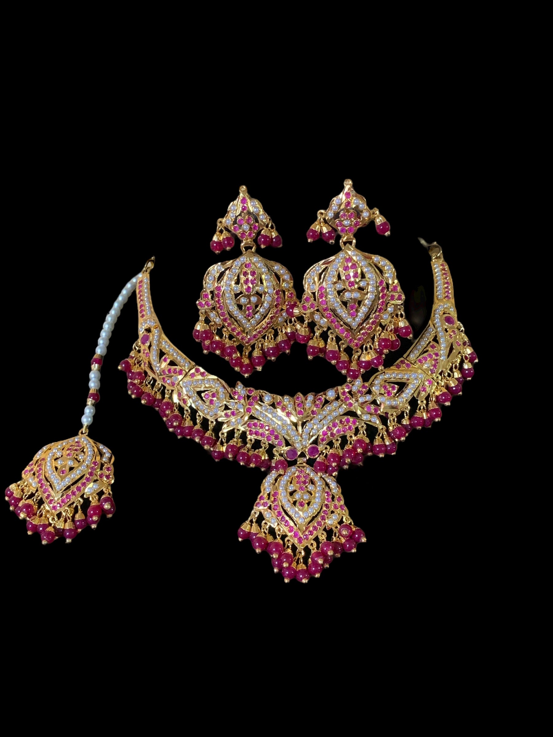 NS59 Taseen necklace set ( rubies ) (SHIPS IN 1 WEEK )
