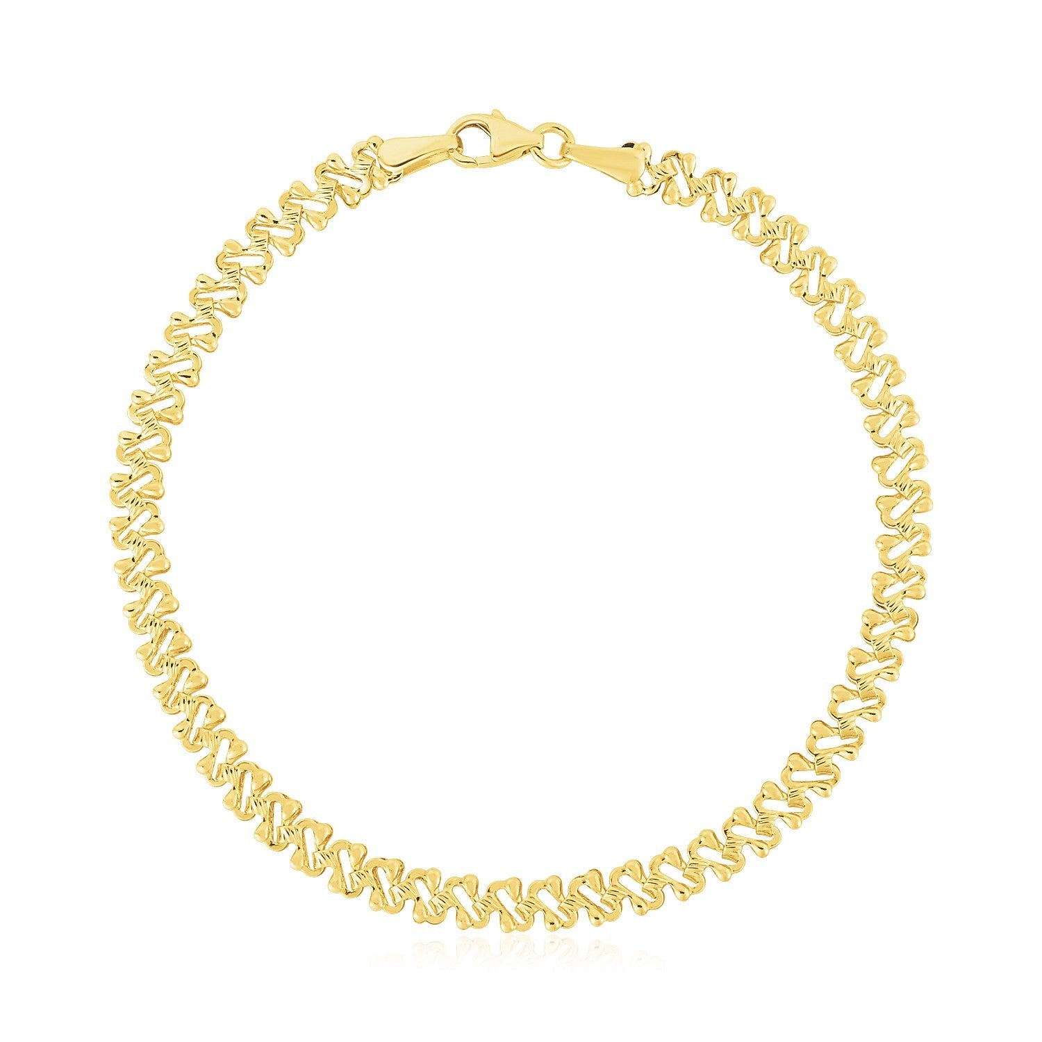 14k Yellow Gold High Polish Textured Fancy Chain Bracelet  (4.00 mm)
