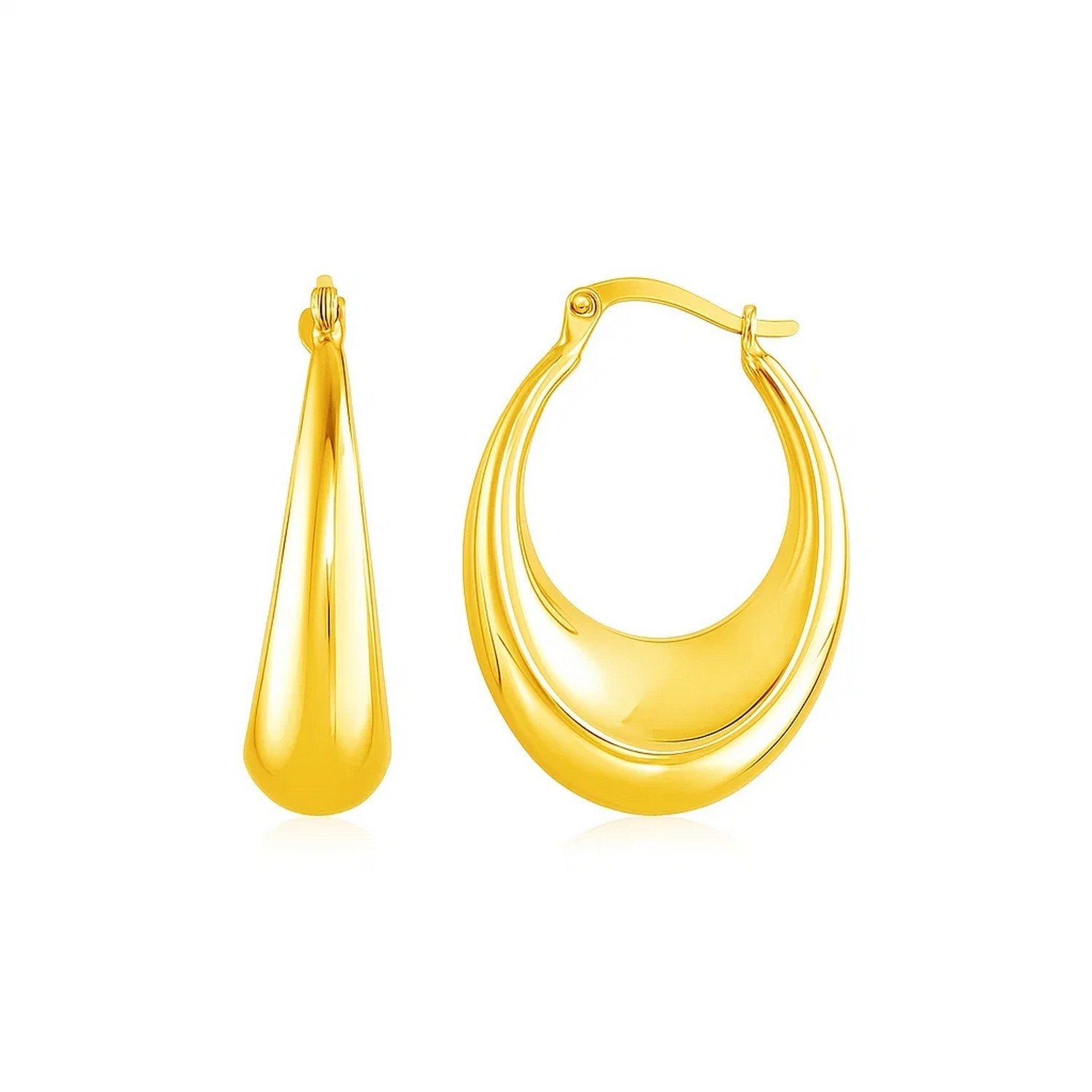 14k Yellow Gold Polished Puffed Hoop Earrings