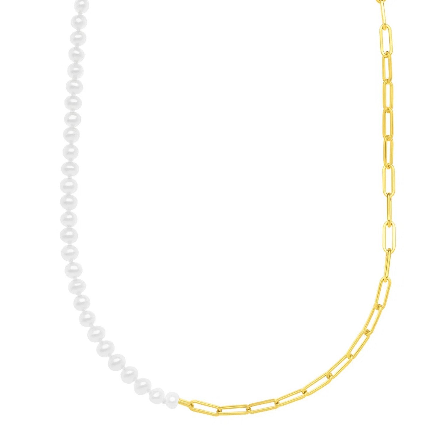 5mm Pearl and Lite Paperclip Necklace in 14K Yellow Gold