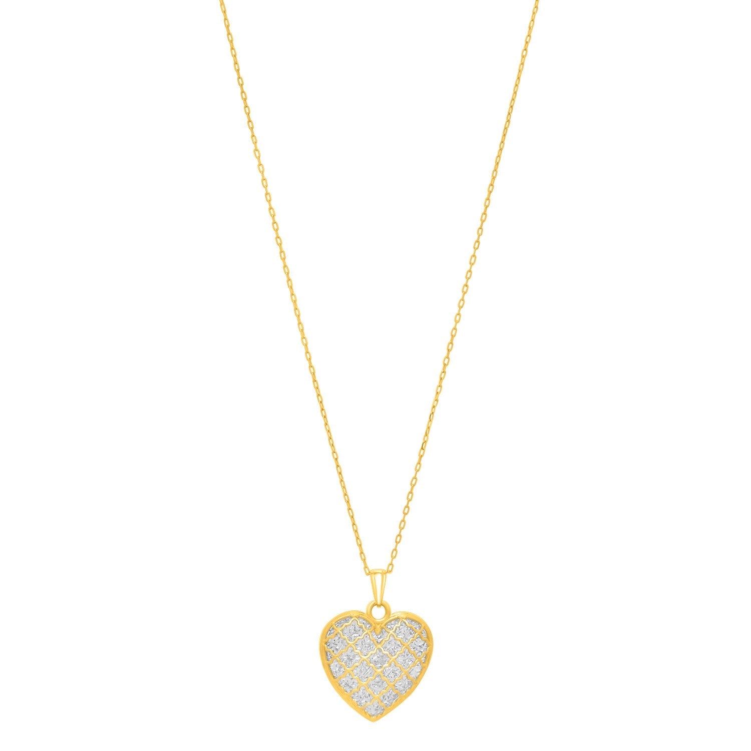 Checkered Heart Necklace in 14K Yellow Gold