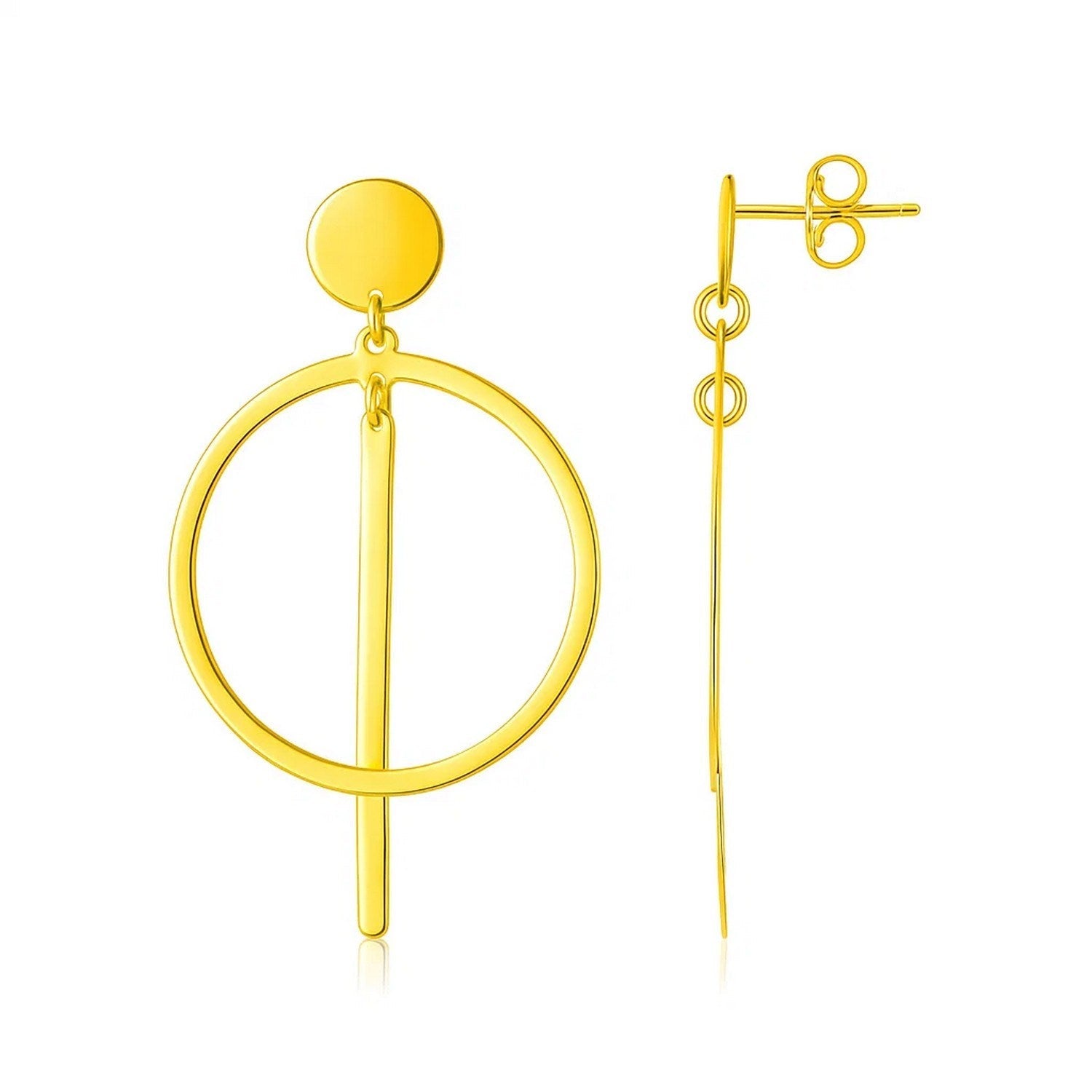 14K Yellow Gold Polished Circle and Bar Earrings